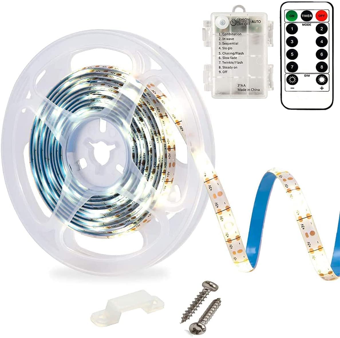 SMART DIRECT LED Strip Lights, 9.8ft, 90 LEDs, Battery Operated, Cool White, Waterproof, Flexible for Indoor/Outdoor Use