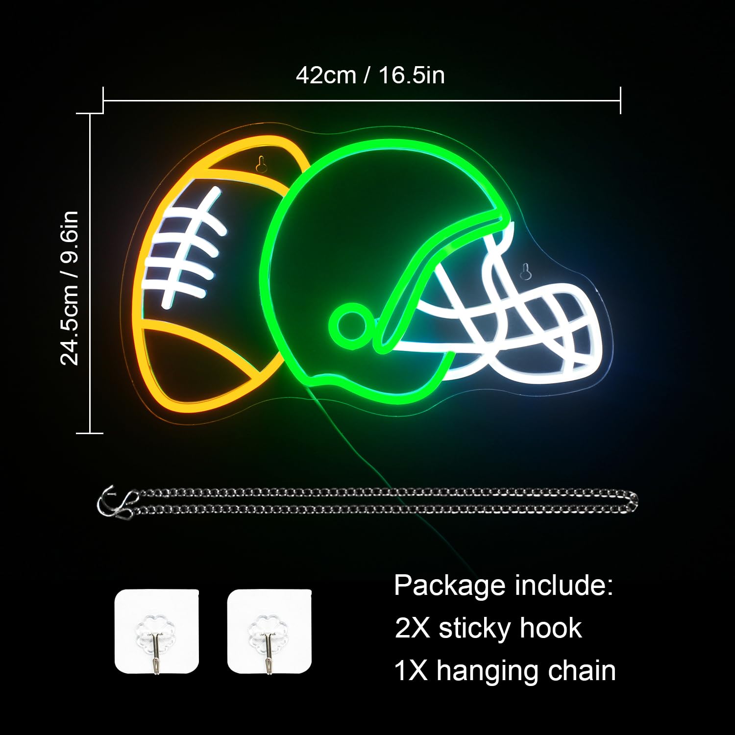 WLHOPE Football Neon Sign - Dimmable Helmet LED Light for Boys Bedroom, Game Room, 16.5in x 9.6in, Acrylic, Football Helmet Design