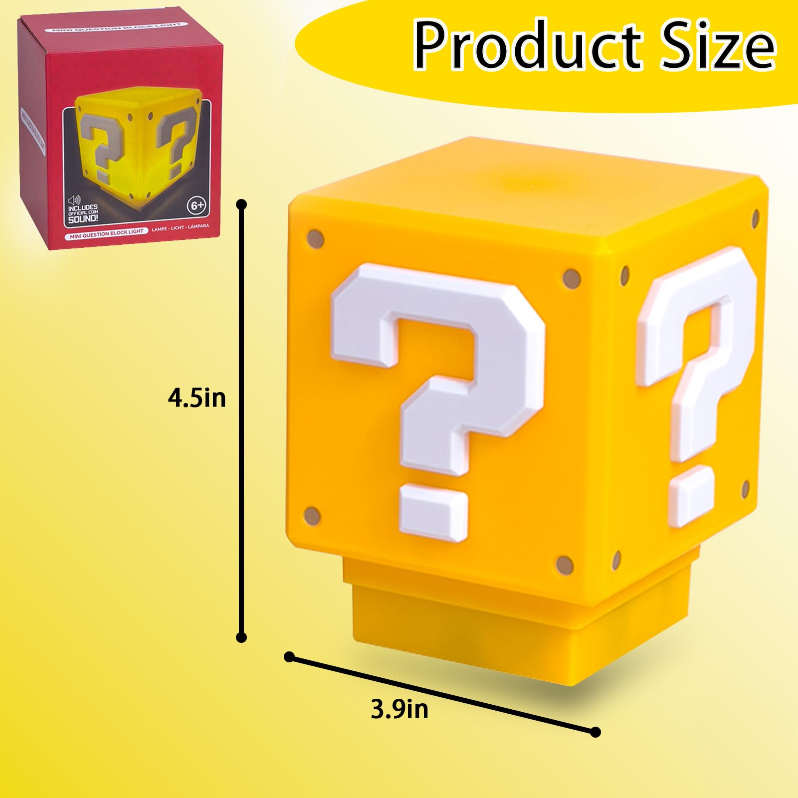 Tnokdy Super Bros Mini Night Light Question Block Toys Night Light For Kids Square Brick Usb Ith Game Sound Effects Lamp For Des