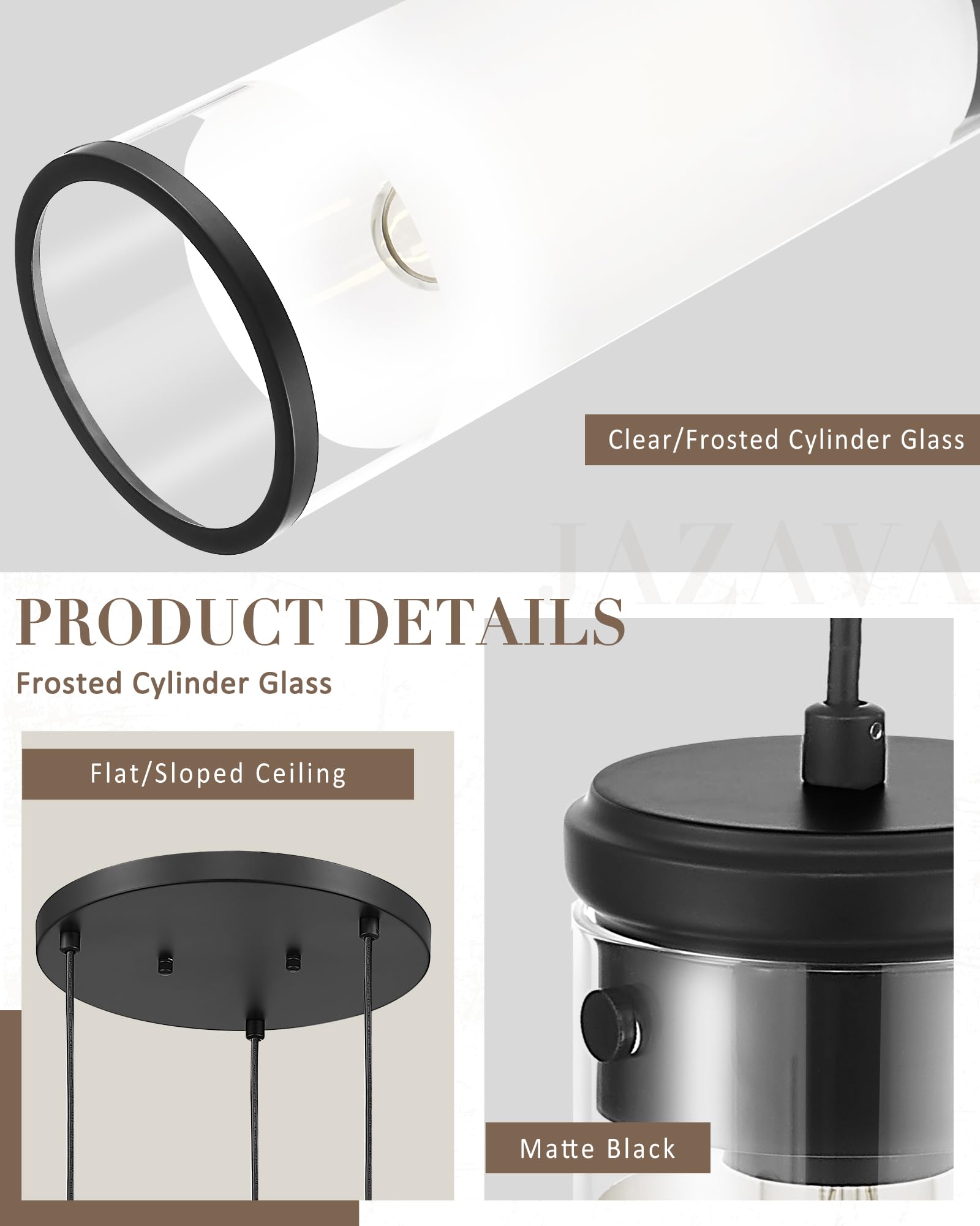 Jazava Cluster Pendant Light, Black Hanging Light Fixture, 3-Light Cylindrical Kitchen Island Lighting For Dining Room Living Ro