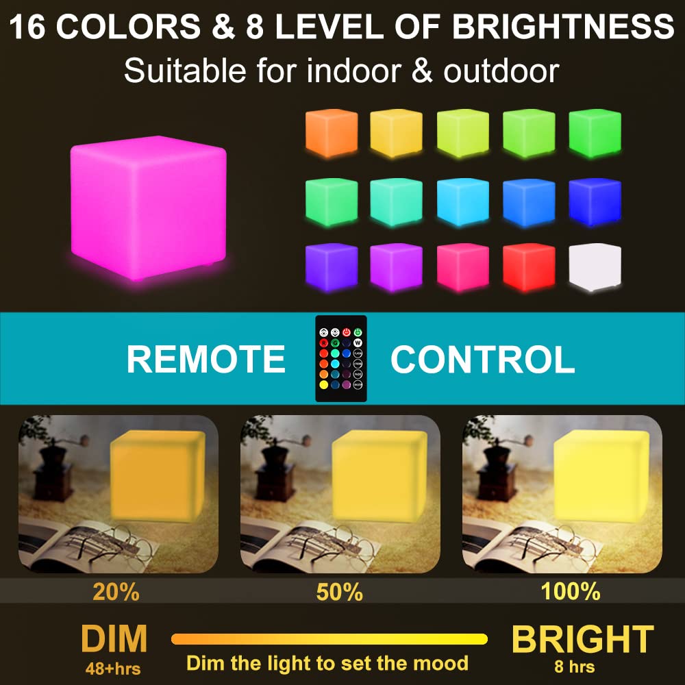 6-In Led Cube Night Light, Rechargeable Led Light Cube W/Remote, Dimmable 16 Rgb Color Changing 4 Modes Light Up Cubes For Kid/A