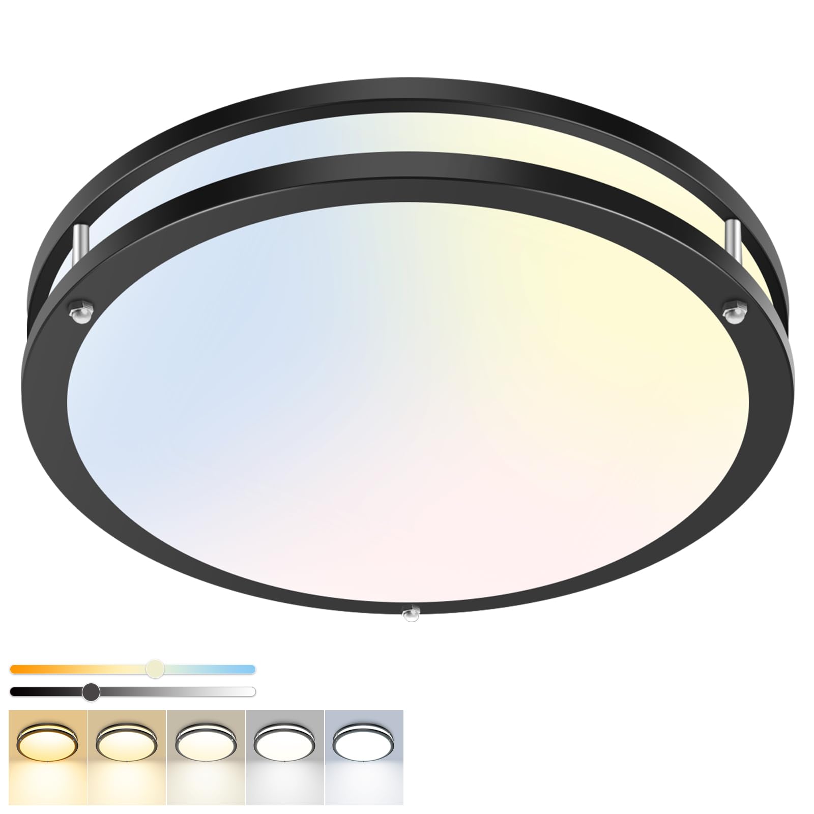 hepside 4 Pack Flush Mount Ceiling Light Fixture  Dimmable & 5CCT Ceiling Light Black  13inch 24W 3000K 3500K 4000K 5000K 6500K Adjustable Ceiling Lamps for Kitchen Bathroom Bedroom Hallway