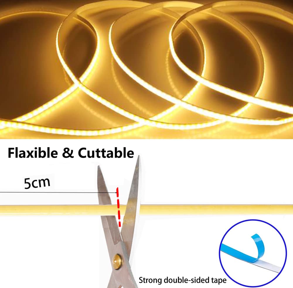 Mdee?Usb Cob Tape Light Led Strip 1.64Ft/0.5M- Flexible 5Mm Hidden Dc 5V Led Tape With 320 Leds/M For Lightblue Lighting. Cuttable  Shapeable  Usb Powered. Ideal For Kitchen