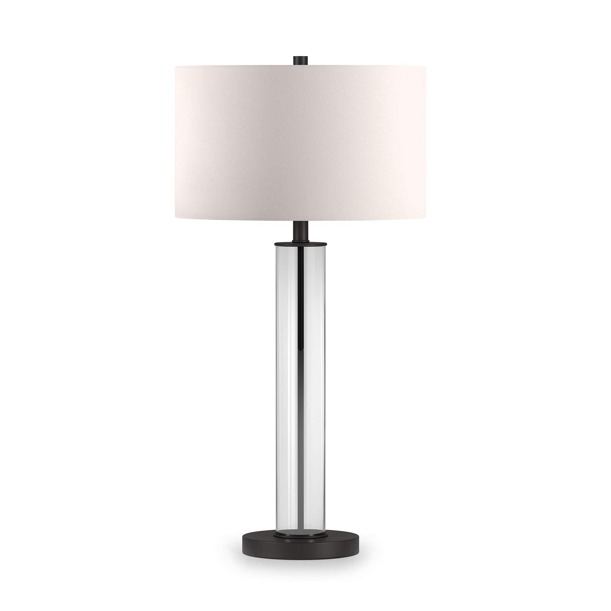 Harlow 29 Tall Table Lamp with Fabric Shade in Clear Glass/Blackened Bronze/White