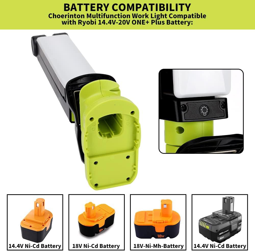 Choerinton Light 2400Lm Work Light Compatible With Ryobi 18V Battery Led Work Light Rechargeable Jobsite Light Rotating Flashlig