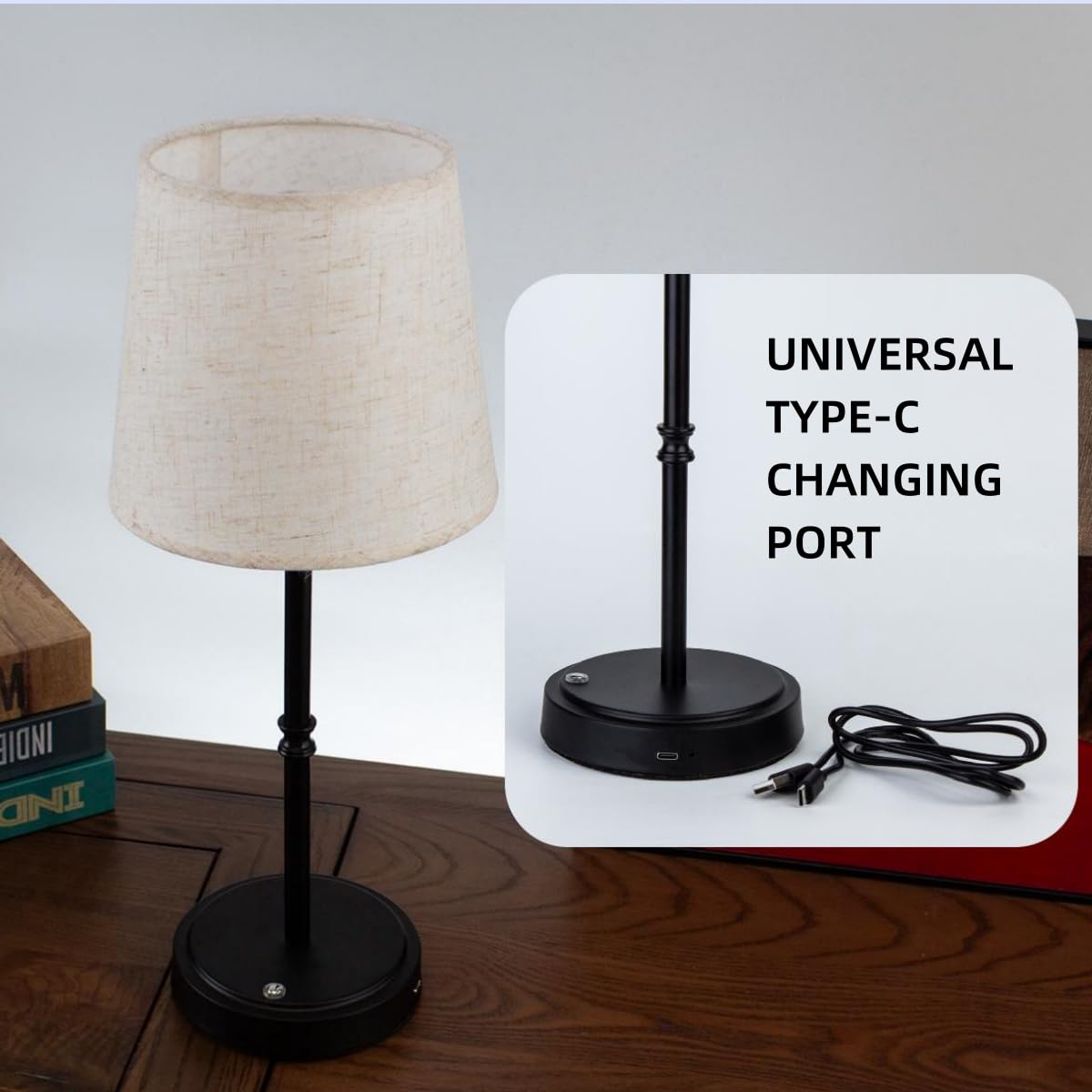 Lhyuetong 2-Piece Bedside Touch Lamps, Three-Level Brightness Adjustable Fabric Table Lamps With Usb Charging, Cordless And Port