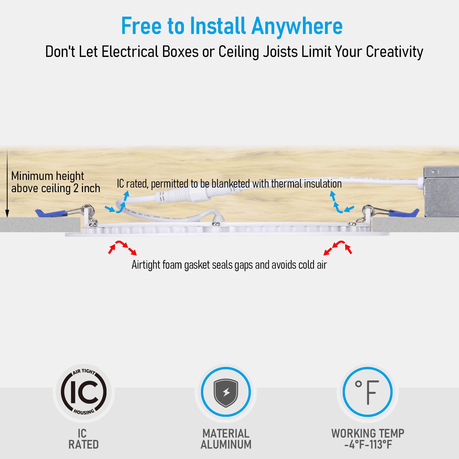 TORCHSTAR 12-Pack Ultra-Thin LED Recessed Lighting, 8 Inch, Aluminum, Daylight 5000K, Dimmable, Model A-49989, 1500