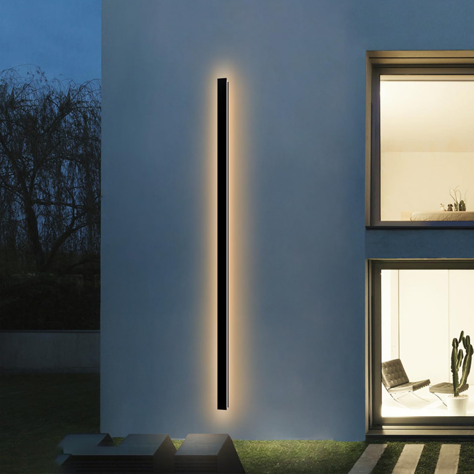 NKJORTPPL 92.5Inch Modern Outdoor Wall Light for House, Black LED Exterior Wall Sconce Wall Lighting, IP65 Rainproof Linear Outs