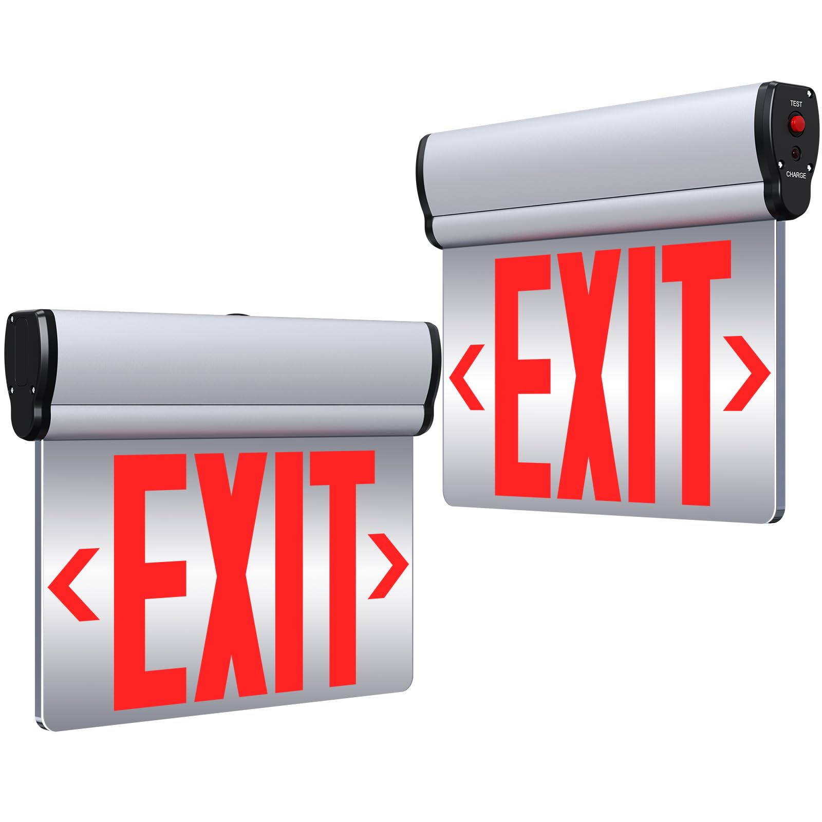 SASELUX Led Edge-Lit Exit Sign ,Brushed Aluminum Housing Double-Sided Mirrored Rotating Acrylic Panel,Hardwired Emergency Exit S
