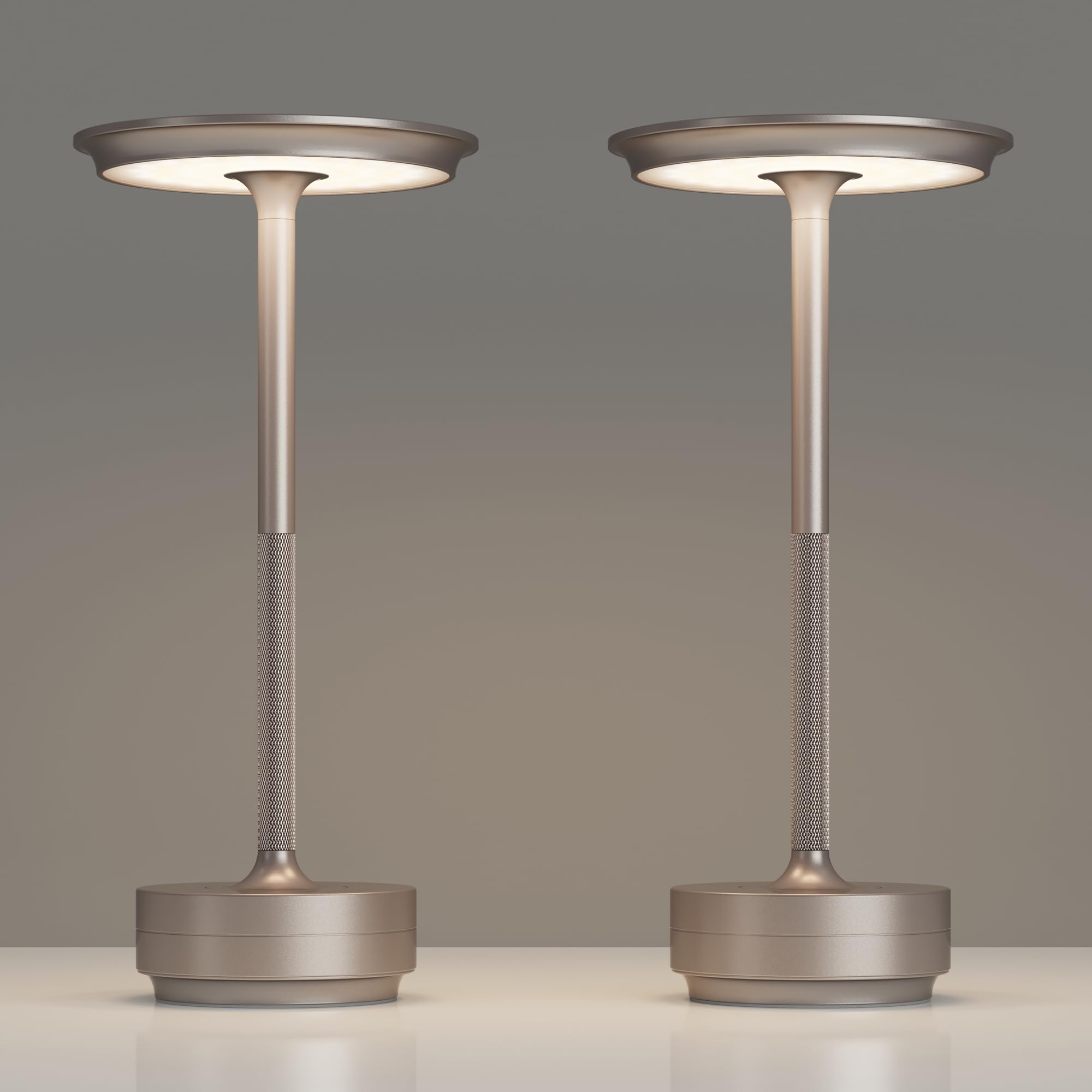 TBBGA Rechargeable Cordless Table Lamps, 3 Color Dimming, 5000mAh, Aluminum, Champagne Gold, Model T106C, 2 Pack