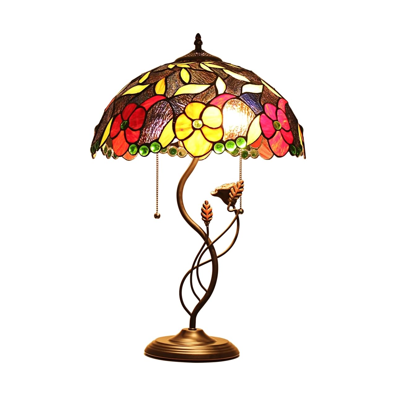 CHLOE Lighting MARIEBELLE Tiffany-Style Floral Stained Glass Table Lamp 16 Width