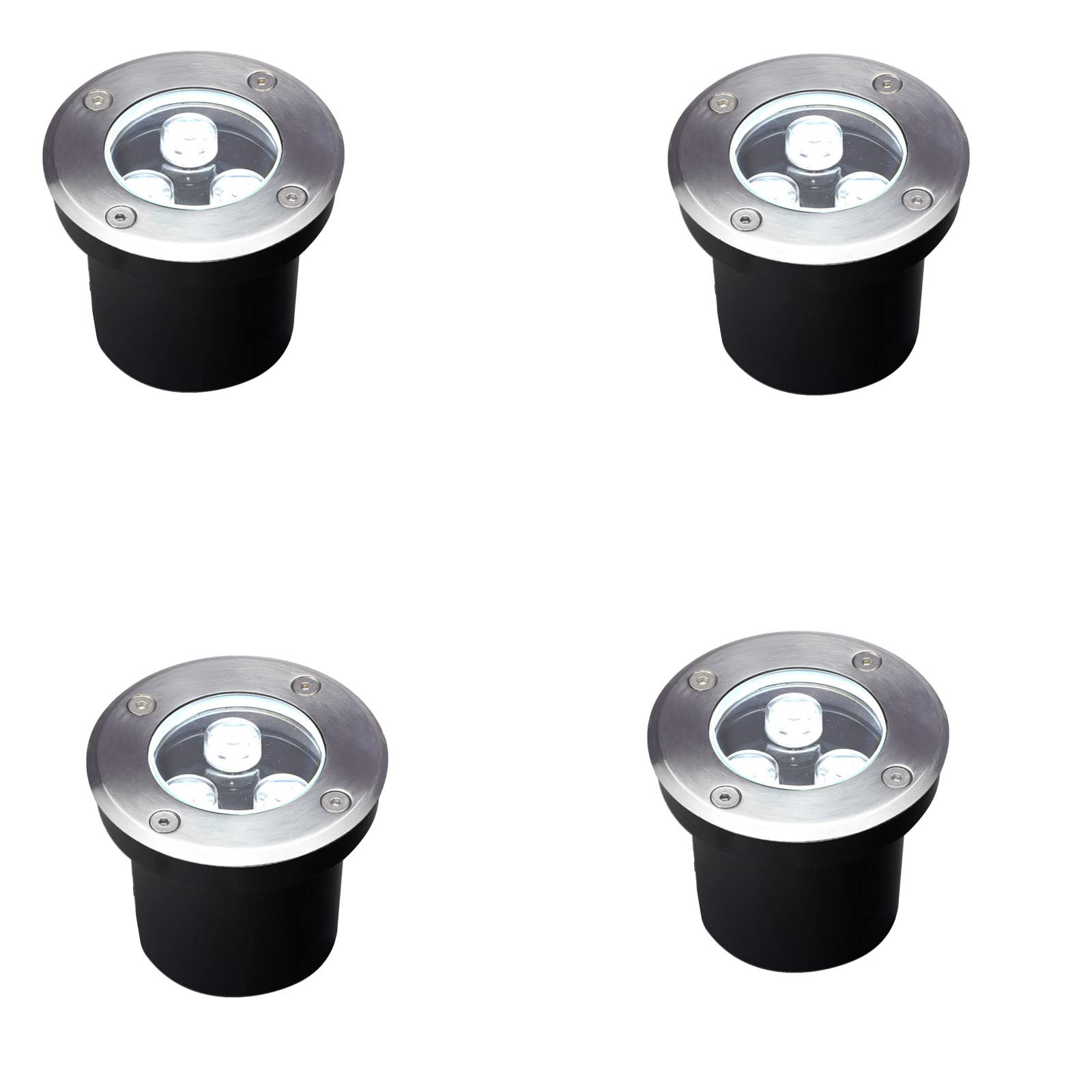 Gocuces Well Lights Landscape Led In Ground,4 Inch 3W,Line Voltage 110V 120V,Outdoor Landscaping Lights Wired,White 6500K,Waterproof Ip67,For Pathway,Yard,Deck,Garden,Pack Of 4