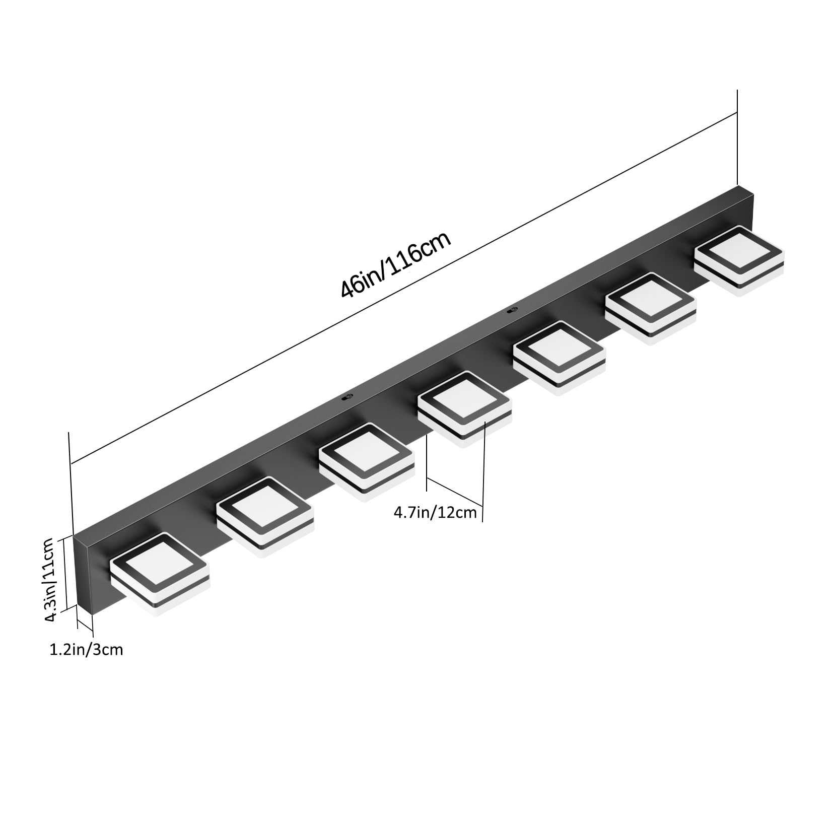 Ralbay 46-Inch 7-Light Vanity Light, Black Acrylic Bathroom Wall Fixture, Model 8596