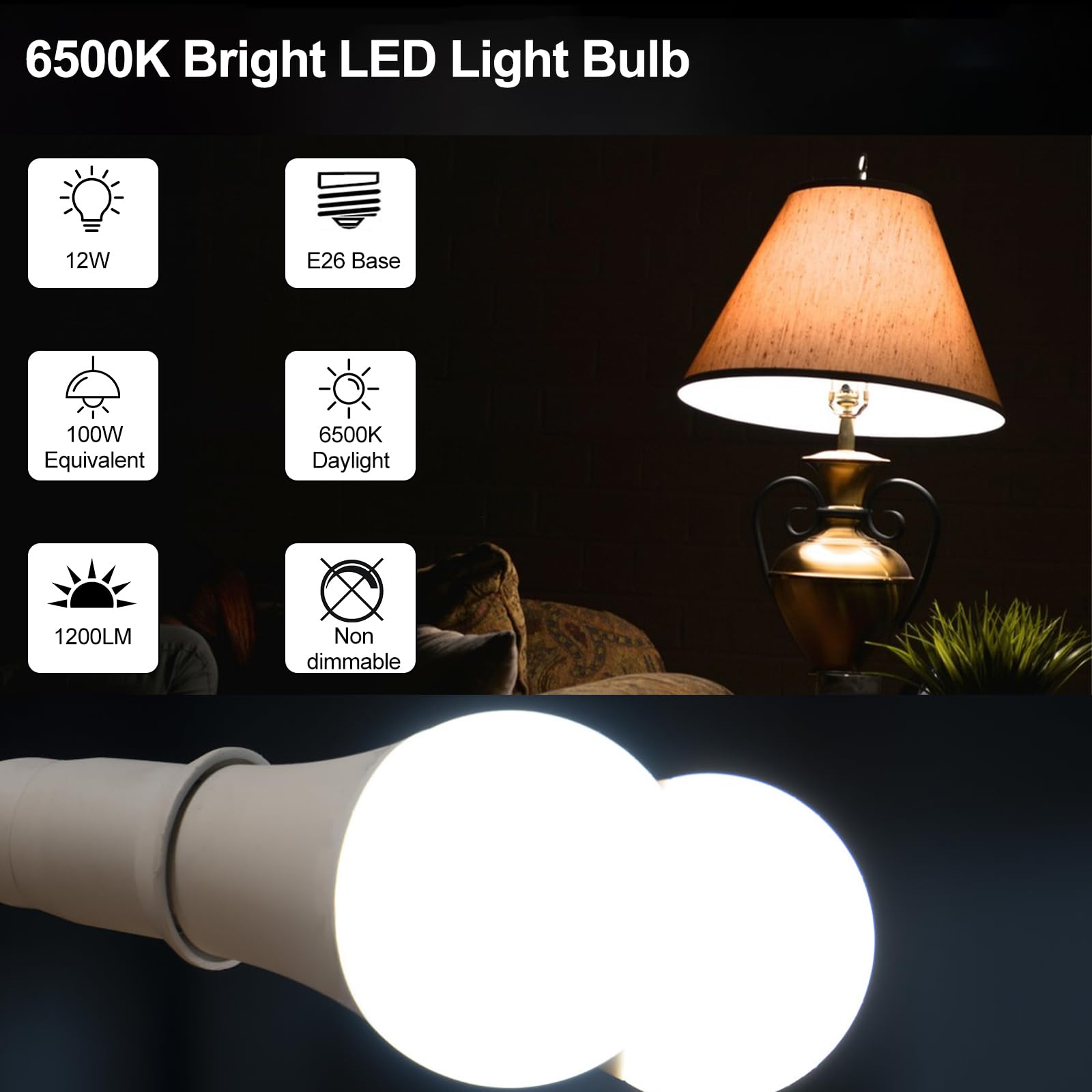 Hengbo Led 100 Watts Equivalent Light Bulb, E26 6500K Daylight White Led Bulb, A19 12W Medium Screw Light Bulbs For Kitchen, Liv