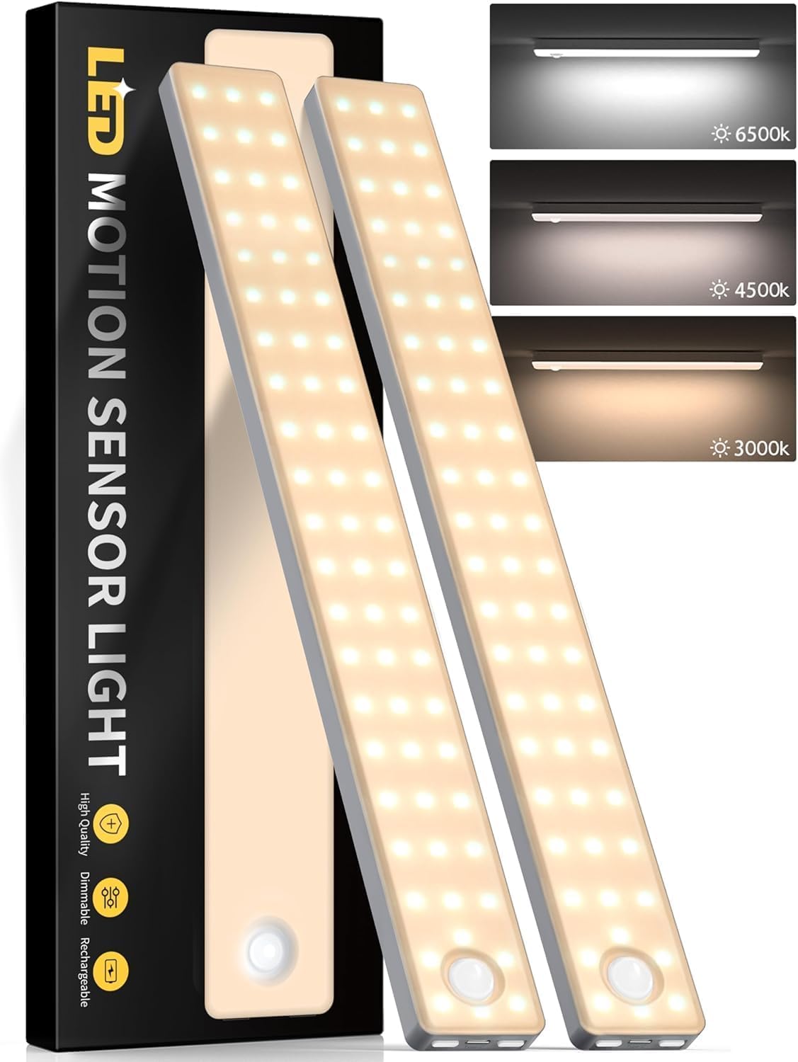 Under Cabinet Lighting, 3 Color Temperatures Motion Sensor Light Indoor, Usb Rechargeable Battery Operated Closet Lights, Wirele