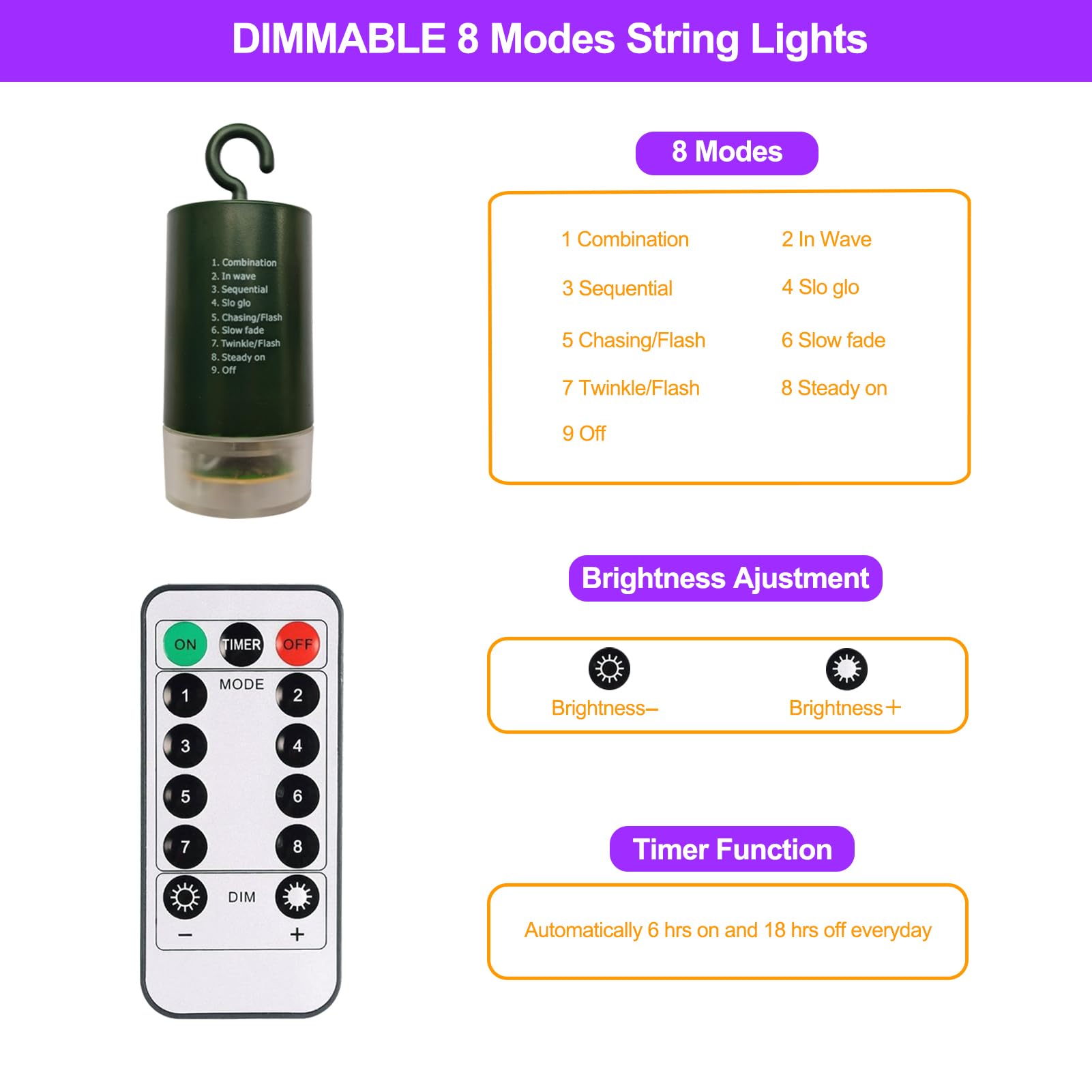Dealbeta 300 Led Purple Orange Curtain Lights With Remote - Battery Operated, 8 Modes, 9.8Ft×9.