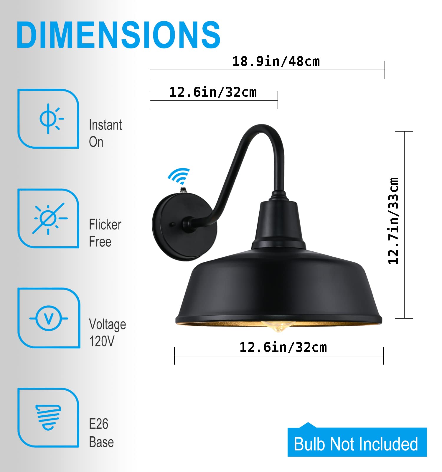 Joesa (12.6" Diameter Large Outdoor Black Farmhouse Barn Light With Extension Arm Retro Country Style Outdoor Gooseneck Light For Porch Garage Light…