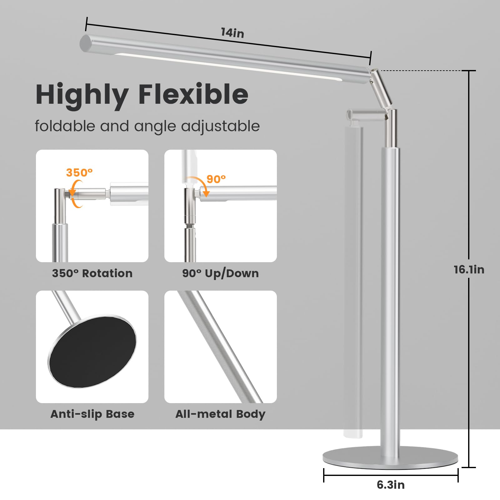 Alfele Metal Led Desk Lamp - Foldable Modern Table Lamp With Timer, 4 Color & 6 Brightness Adjustable Desk Reading Light, Dimmab