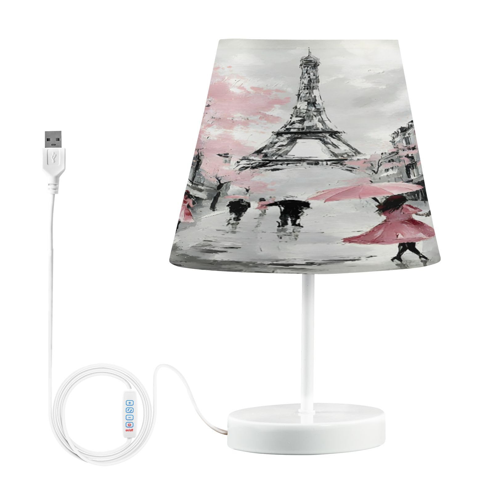 ALAZA Art Paris Eiffel Tower Street Decor Bedside Table Lamp with USB Port 3 Color Temperatures LED Desk Lamp for Bedroom Office