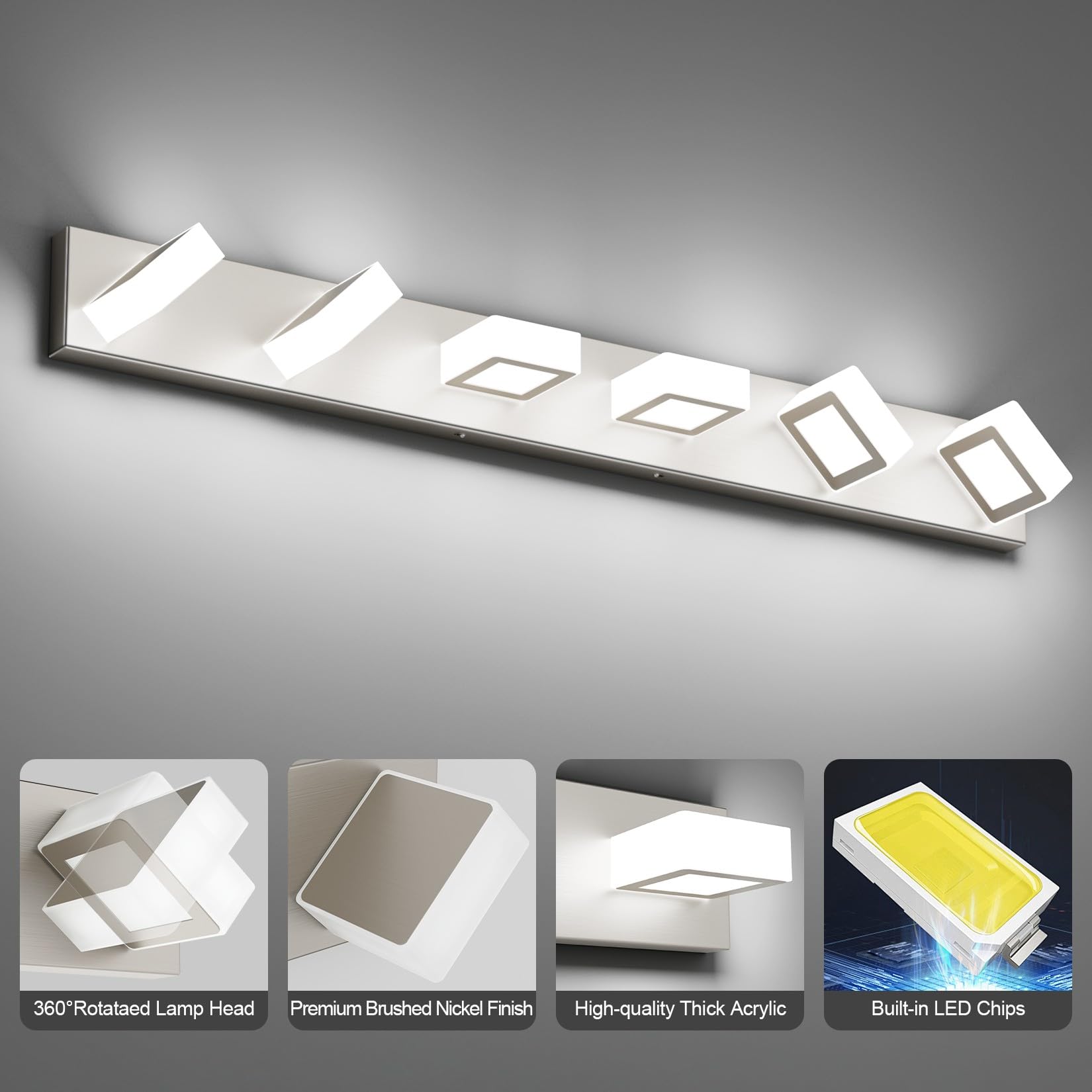 Ralbay 6-Light Bathroom Vanity Light, Brushed Nickel, Metal/Acrylic, 40.4 inch, Model 8590