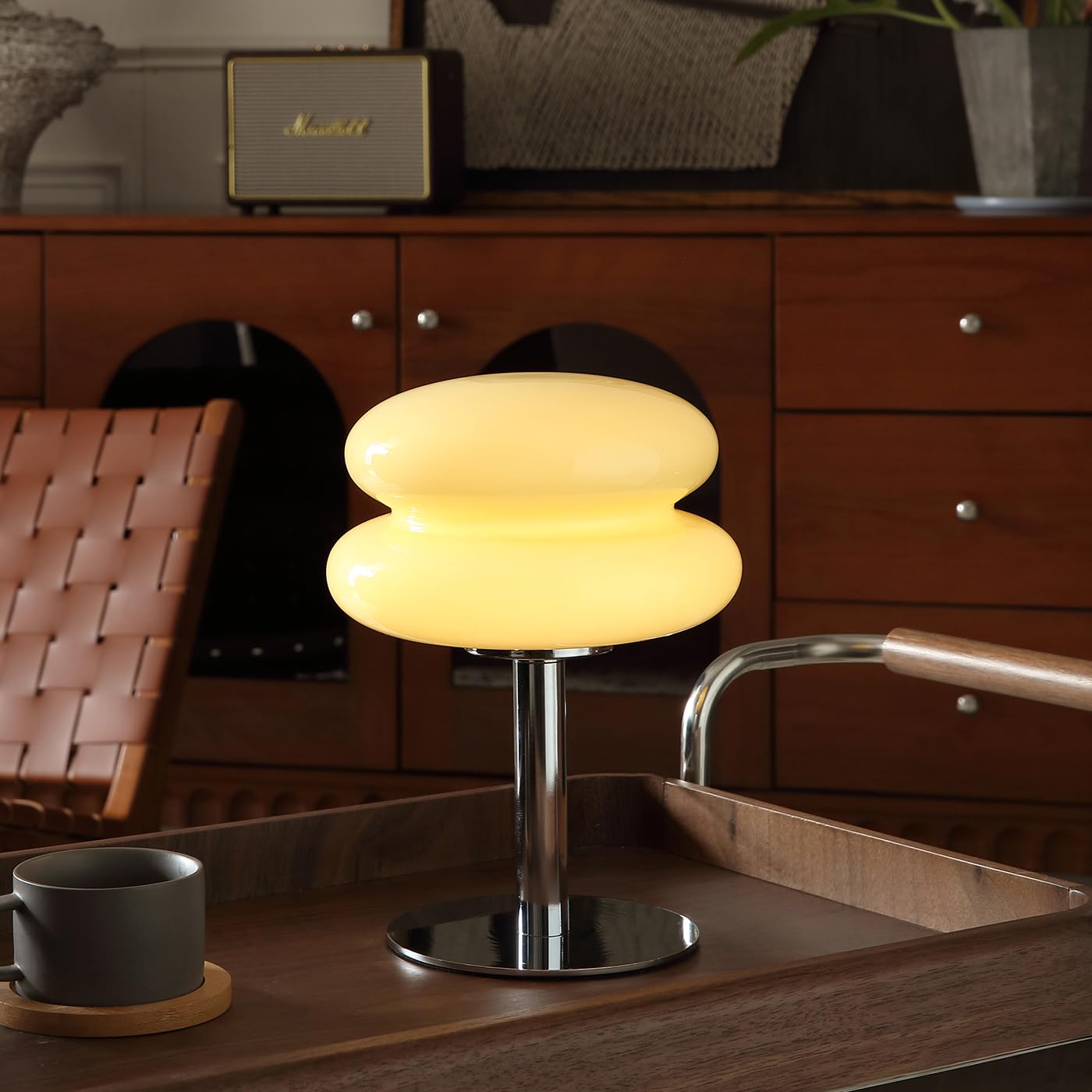 Glivpny Mushroom Lamp, Mid Century Modern Dimmable Table Lamp, Small Cream Glass, Model HB003