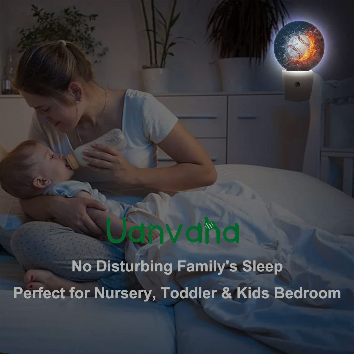 Uanvaha Sport Night Lights Plug Into Wall Baseball Ball In Fire And Water Night Light Dusk To Dawn Sensor Led Lamp For Bedroom B