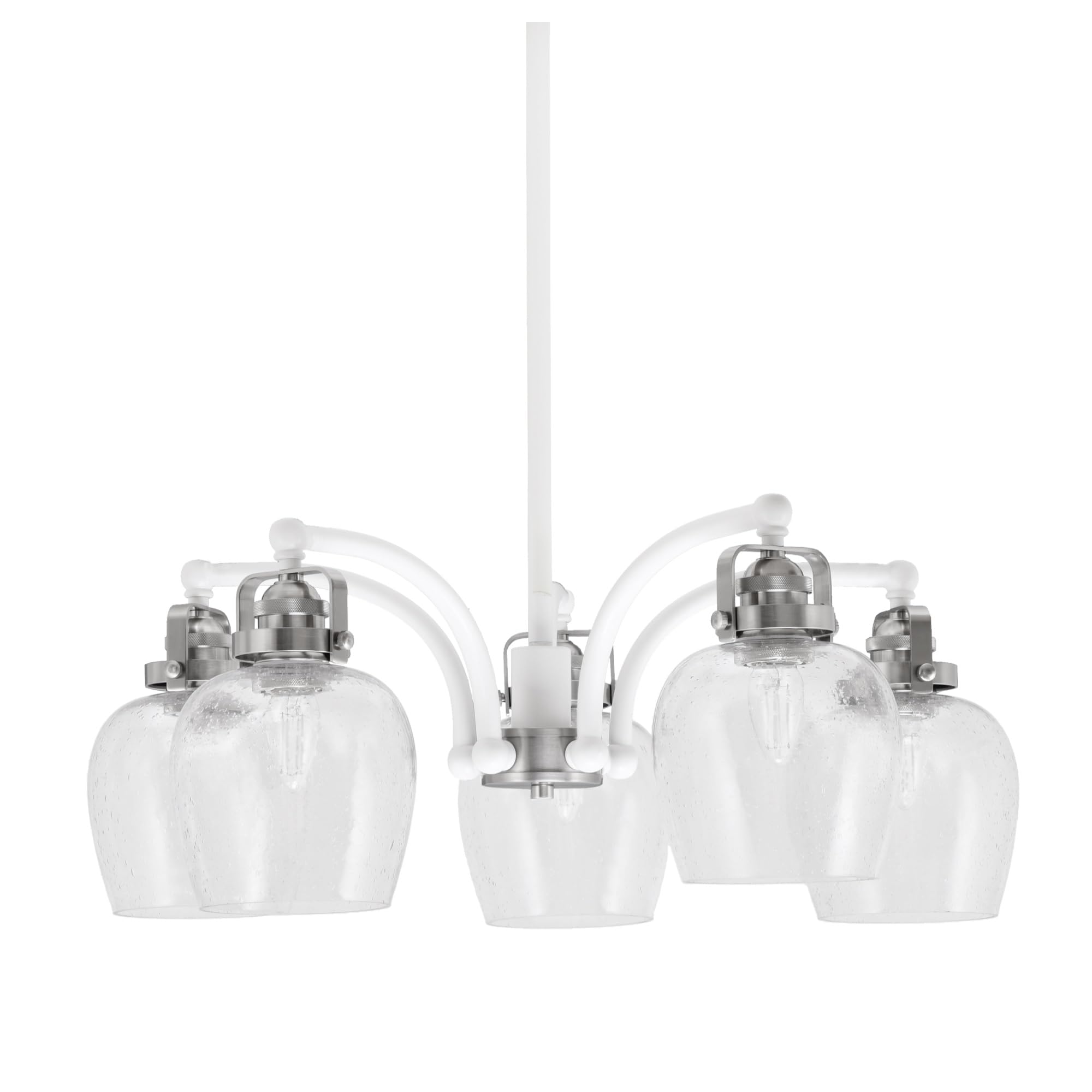 Easton Downlight, 5 Light, Chandelier Shown In White & Brushed Nickel Finish With 6&quot; Clear Bubble Glass