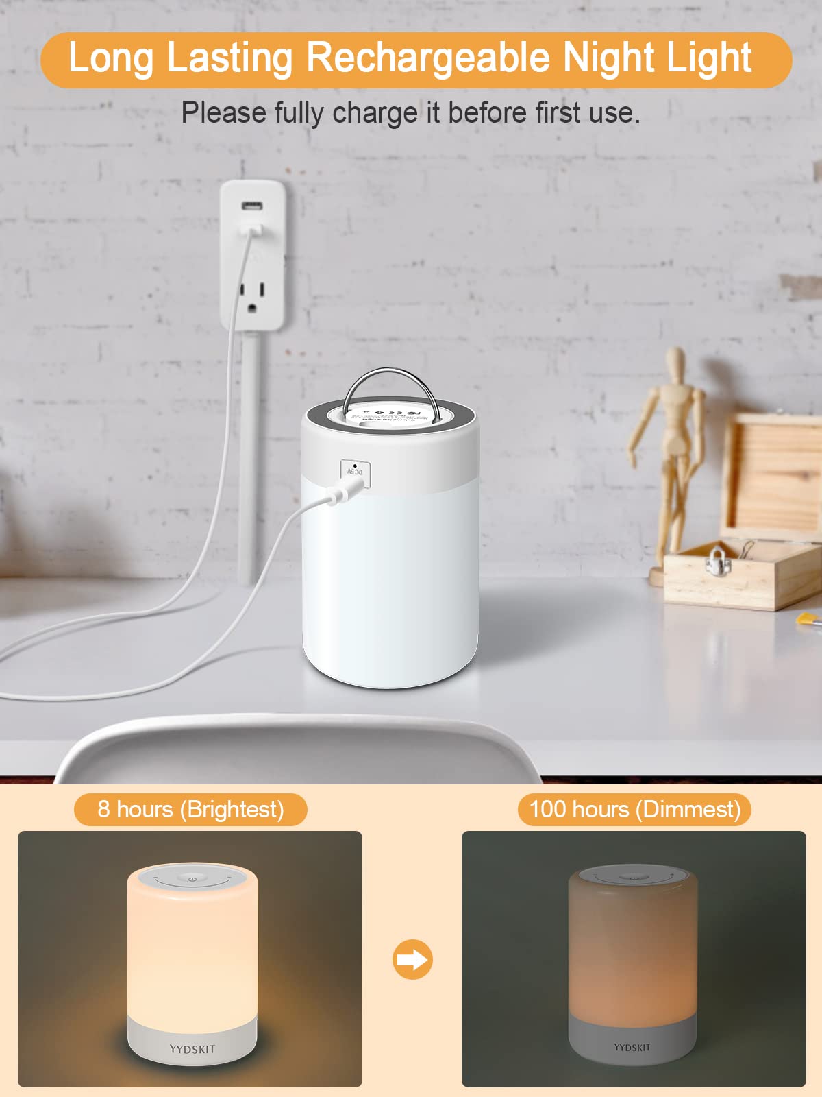 Yydskit Baby Night Light, Nursery Night Lamp For Breastfeeding, Portable Nightlight For Kids Toddlers Bedroom, Warm & Soft Bedside Lamp, Touch Control, Rechargeable, Lasting Up To 100Hours