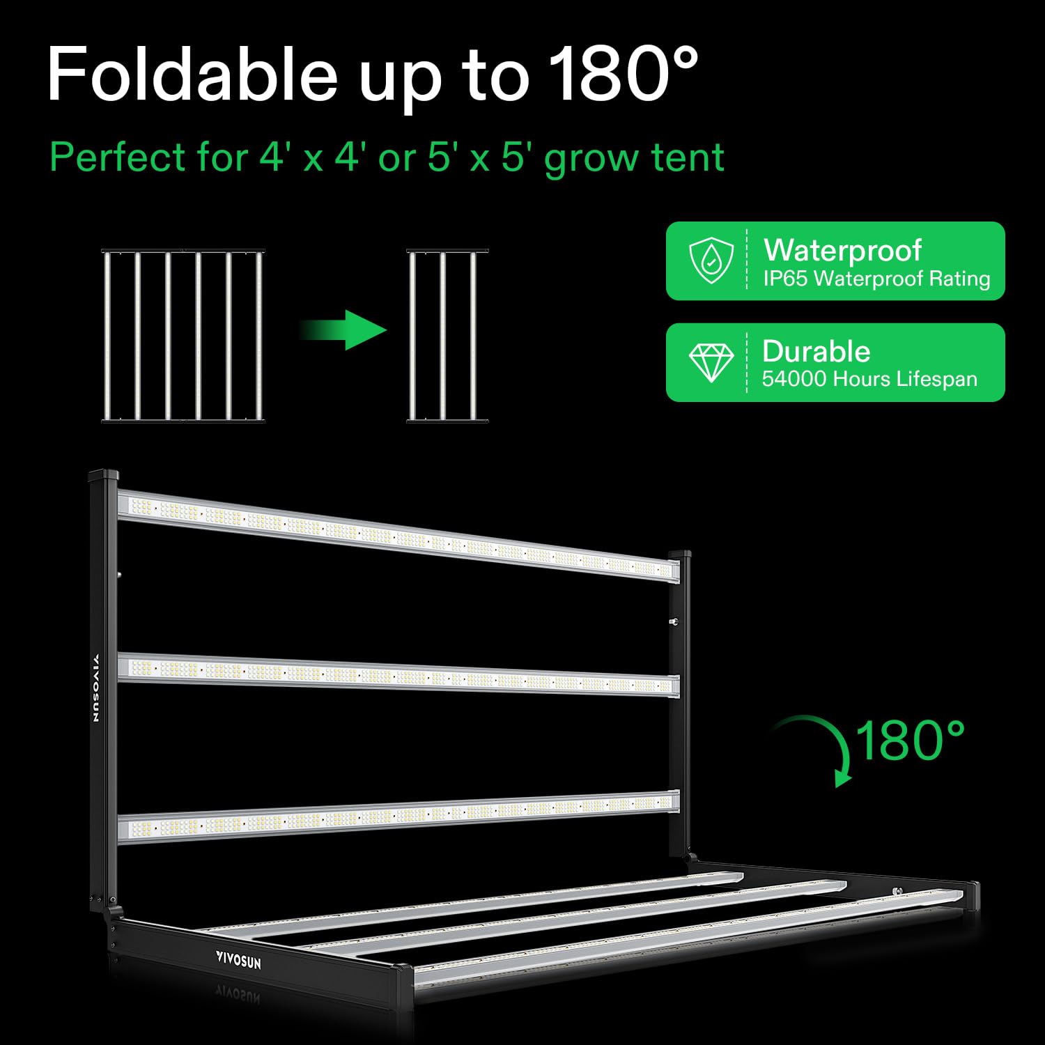 VIVOSUN VSFL6450 Bar LED Grow Light, 645W 6 Bars Plant Grow Light, Foldable & Dimmable, Full Spectrum with UR/FR Light for Indoo