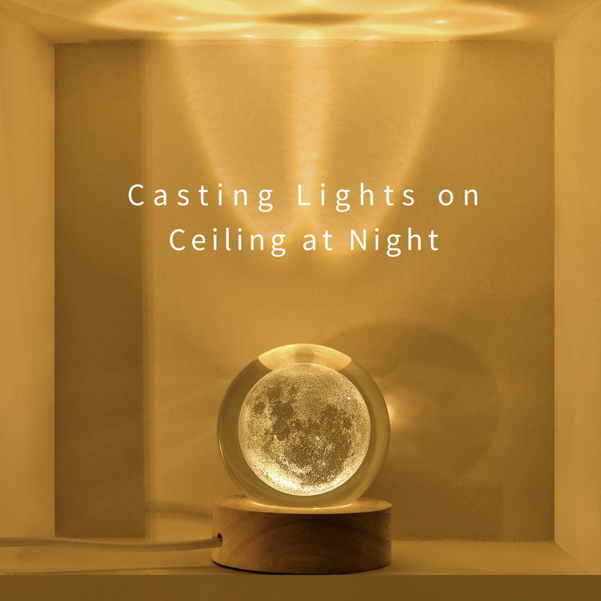 Qianchang 3D Moon Crystal Ball Night Light With Led Stand, Crystal Moon Figurine Lamp Decoration Glass Sphere Paperweight Decora