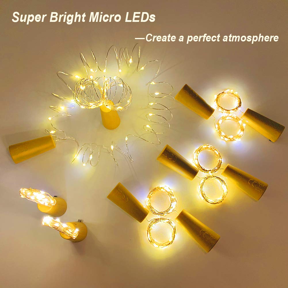 MUMUXI Wine Bottle Lights - 10 Pack, Warm White, 3.3ft, 20 LED, Silver Coated Copper Wire, Perfect for Indoor/Outdoor Decor