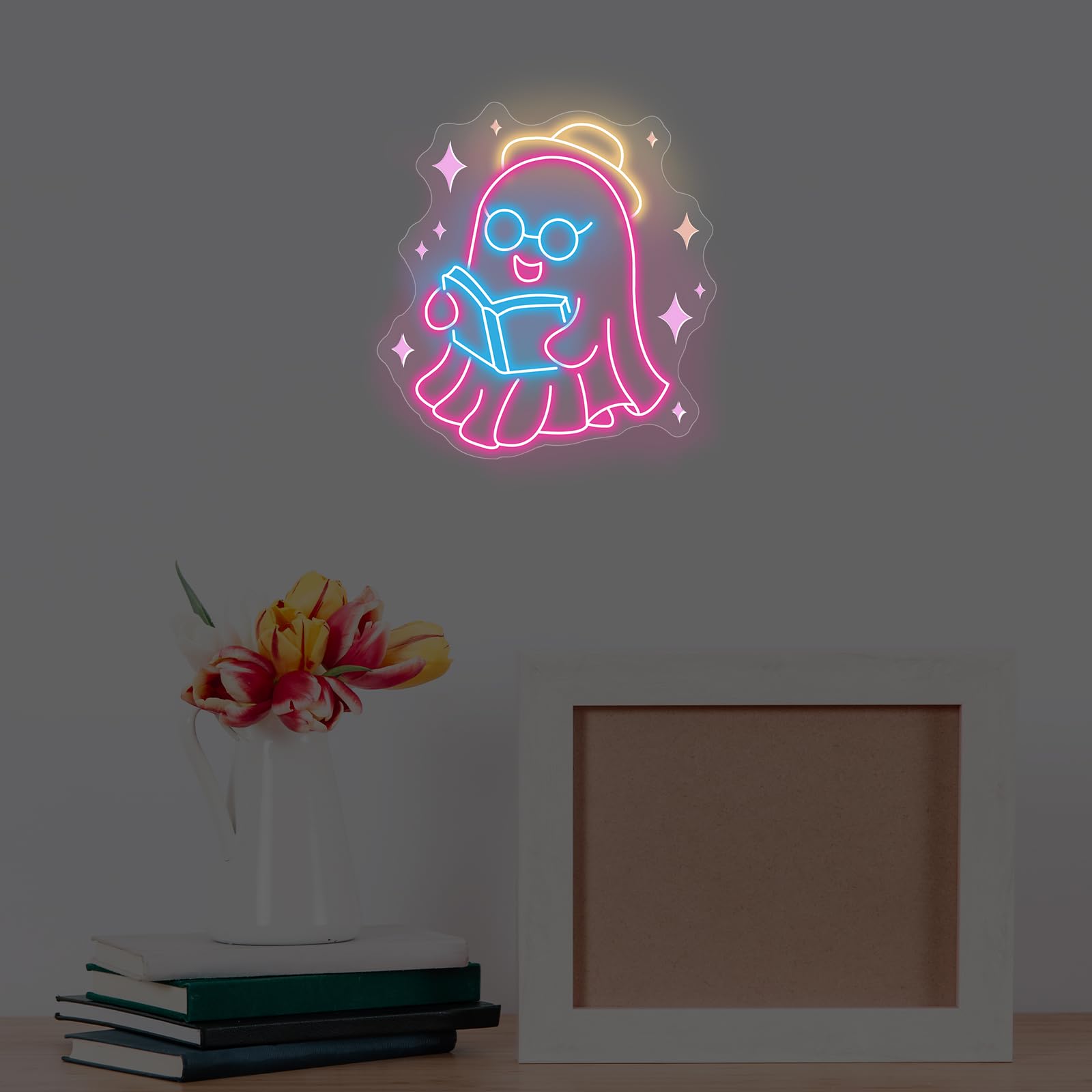 Ghosts Reading Neon Sign Spooky Boo Reading Sign  Ghosts Reading Sign  Spooks Reading  Book Lover Gift  Bookworm Room Decor  Back To School  13.8X13.2