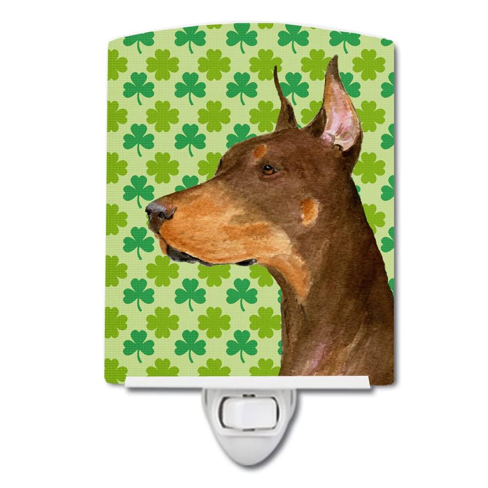 Carolines Treasures Night Light, Doberman St. Patricks Day Shamrock, Ceramic, 6x4x3in, Multicolor, Model SS4399CNL