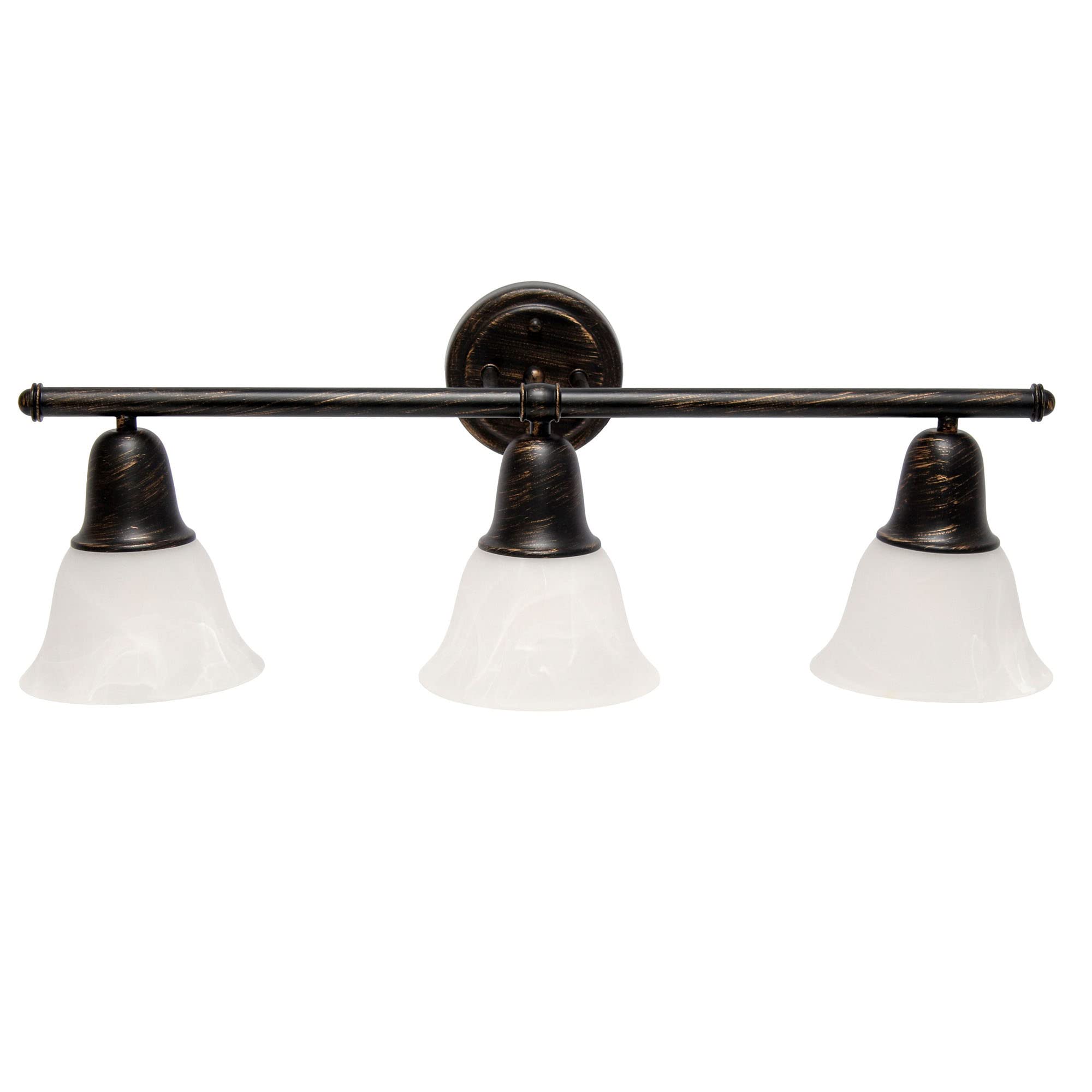 Simple Designs VT1027-ORB 3-Light Wall Mounted Vanity Fixture, Metal, Oil Rubbed Bronze, Frosted Marble Glass Shades, 26.5in