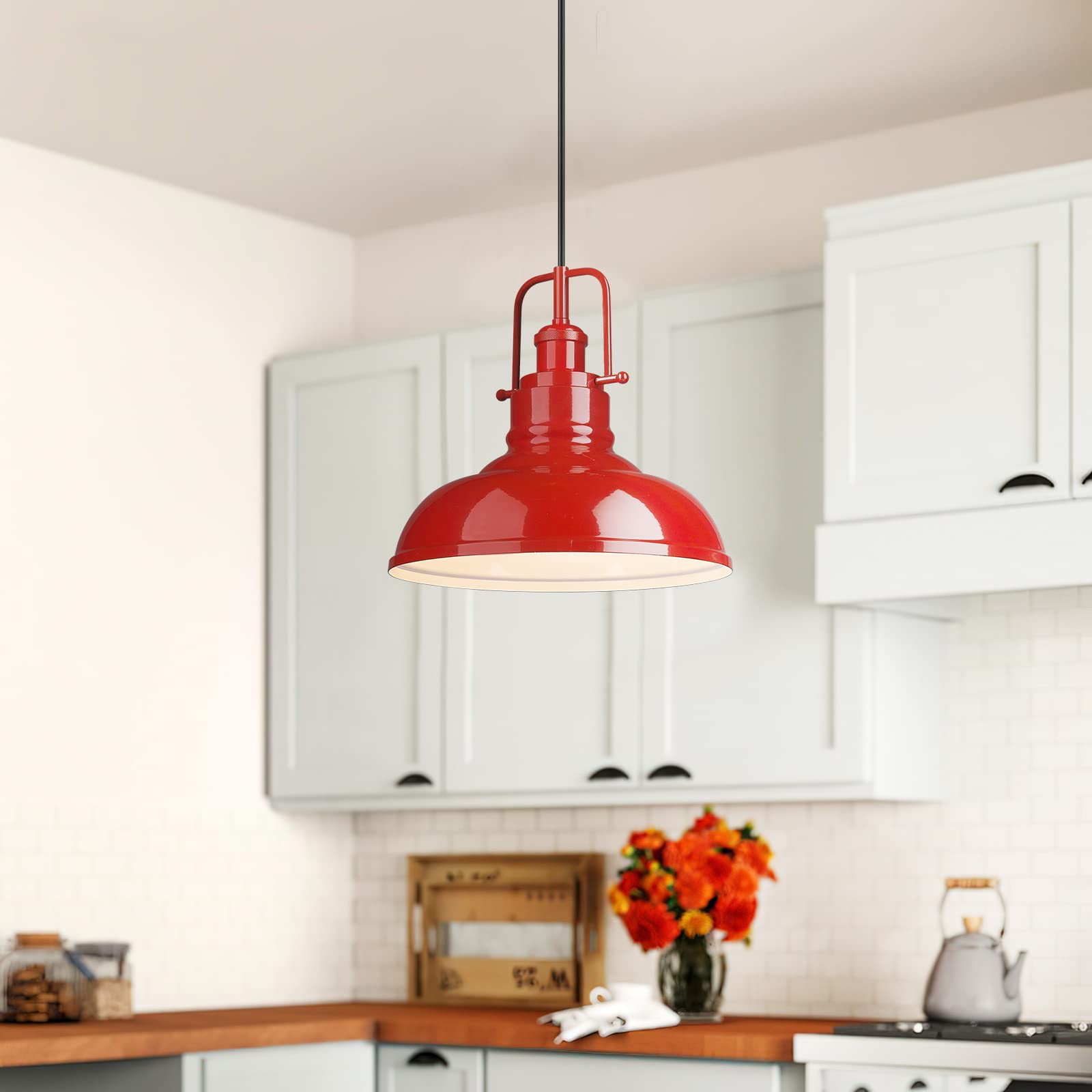 zeyu Modern Dome Pendant Light, 1-Light Metal Fixture, Medium Size, Red Finish, Model 016-1 RED