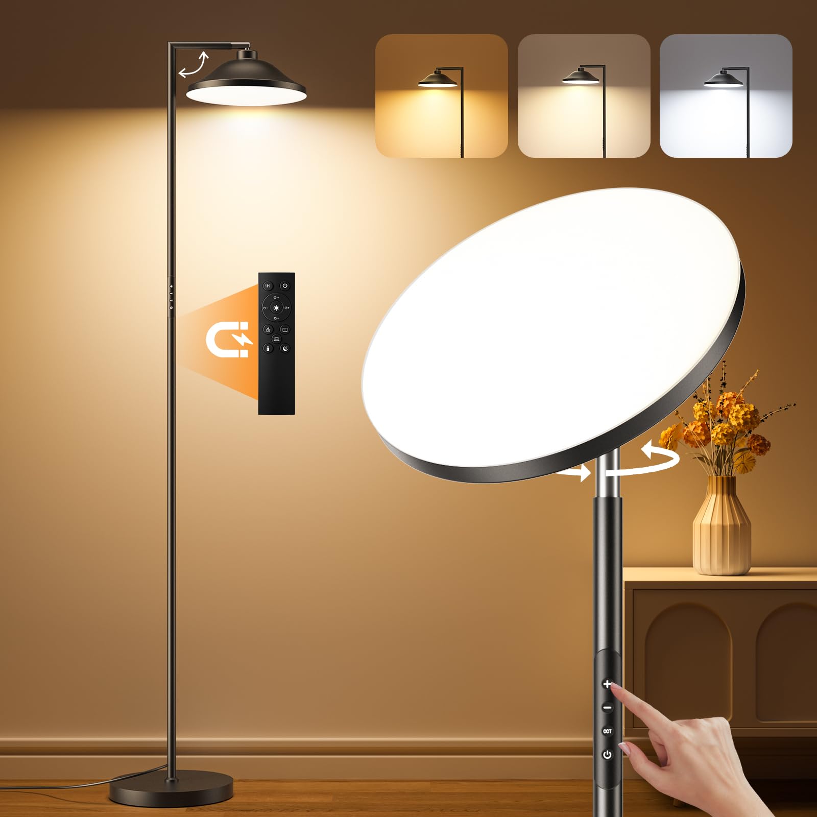 FULSUNT 36W Bright Floor Lamps for Living Room, 2 in 1 LED Torchiere Floor Lamps, Standing Lamp for Bedroom, Tall Floor Lamp for