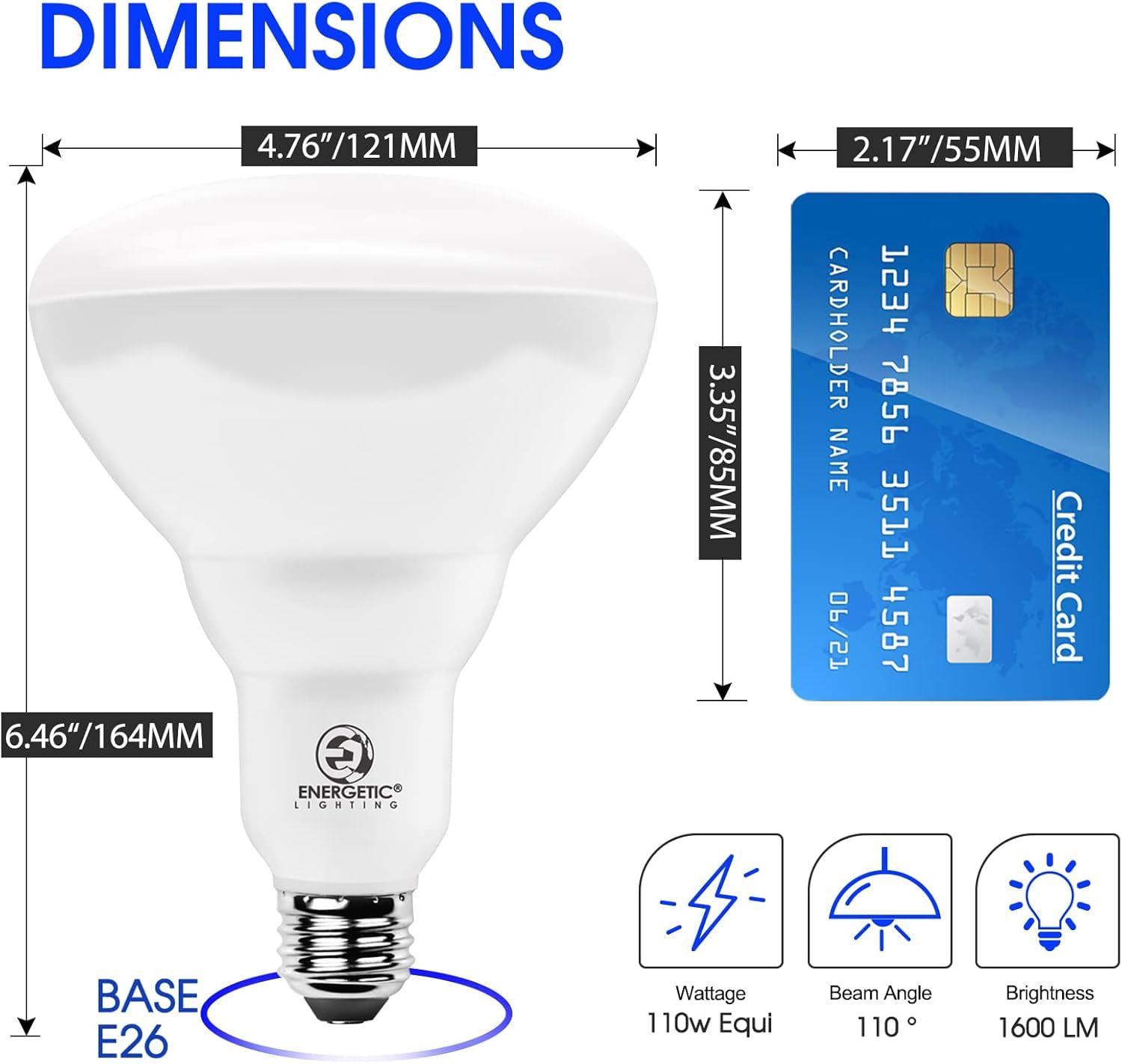 Energetic Br40 Led Light Bulbs, Indoor Flood Light, Dimmable, 6000K Cool Daylight, 110W Equivalent, 1600Lm, E26 Base, Flicker Fr
