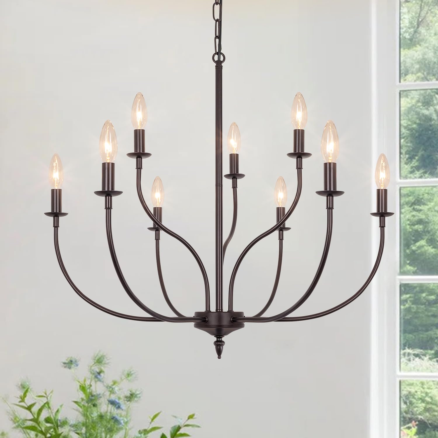 Rviezza 9-Light Farmhouse Chandelier, Oil-Rubbed Bronze, Metal, 2-Tier Design for Dining Room, Living Room, Kitchen