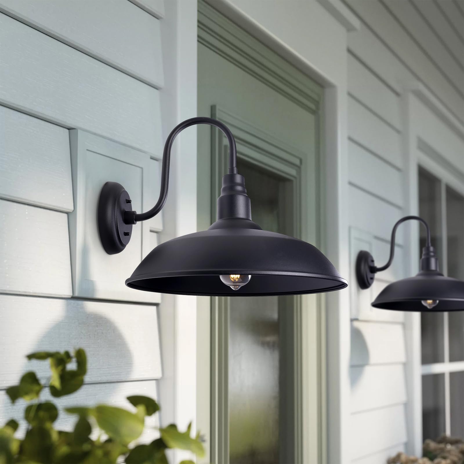 GOALPLUS Gooseneck Light Fixture, 16in Dome, Matte Black, 2 Pack, Metal, Model LM2220-DN-XL-2P, Outdoor Barn Lighting