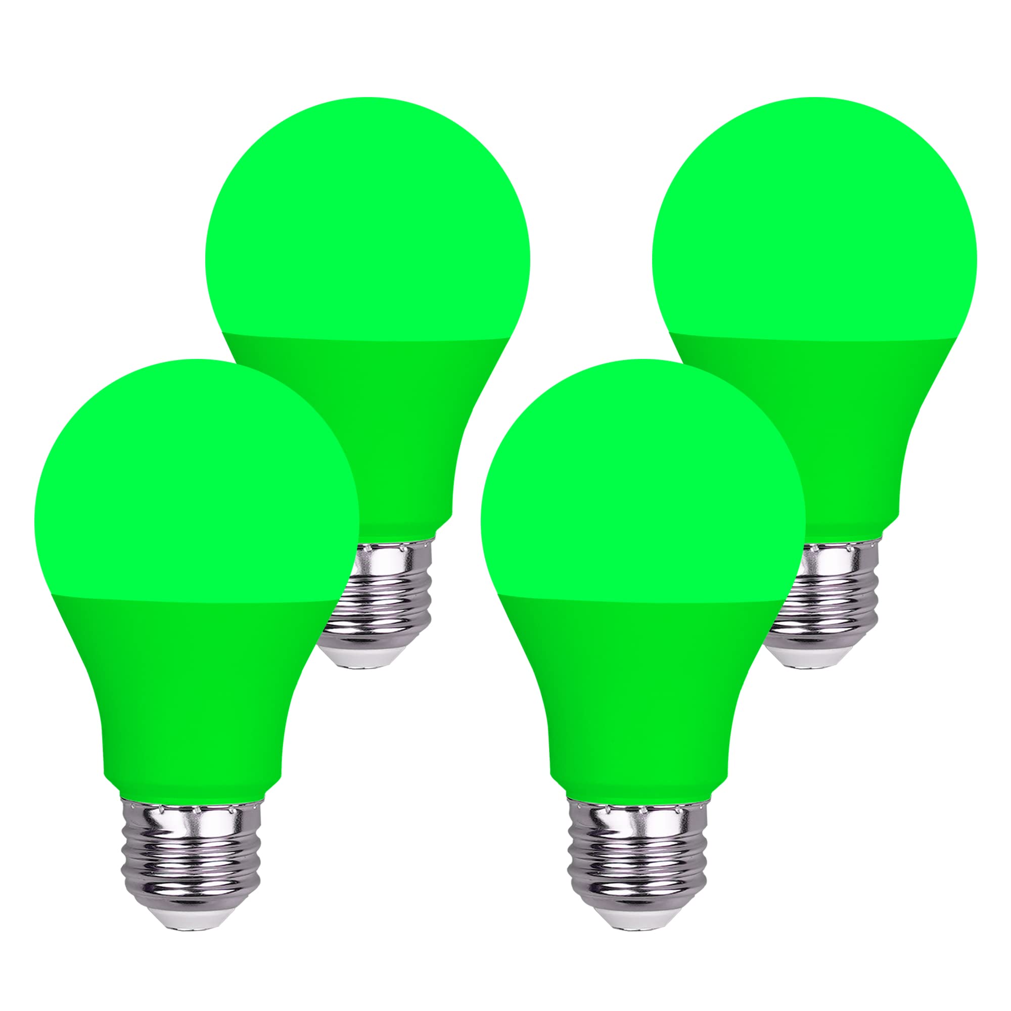 GREENIC Green LED Light Bulb 9W, E26 Base A19, 4 Pack, Plastic, Ideal for Holidays and Parties