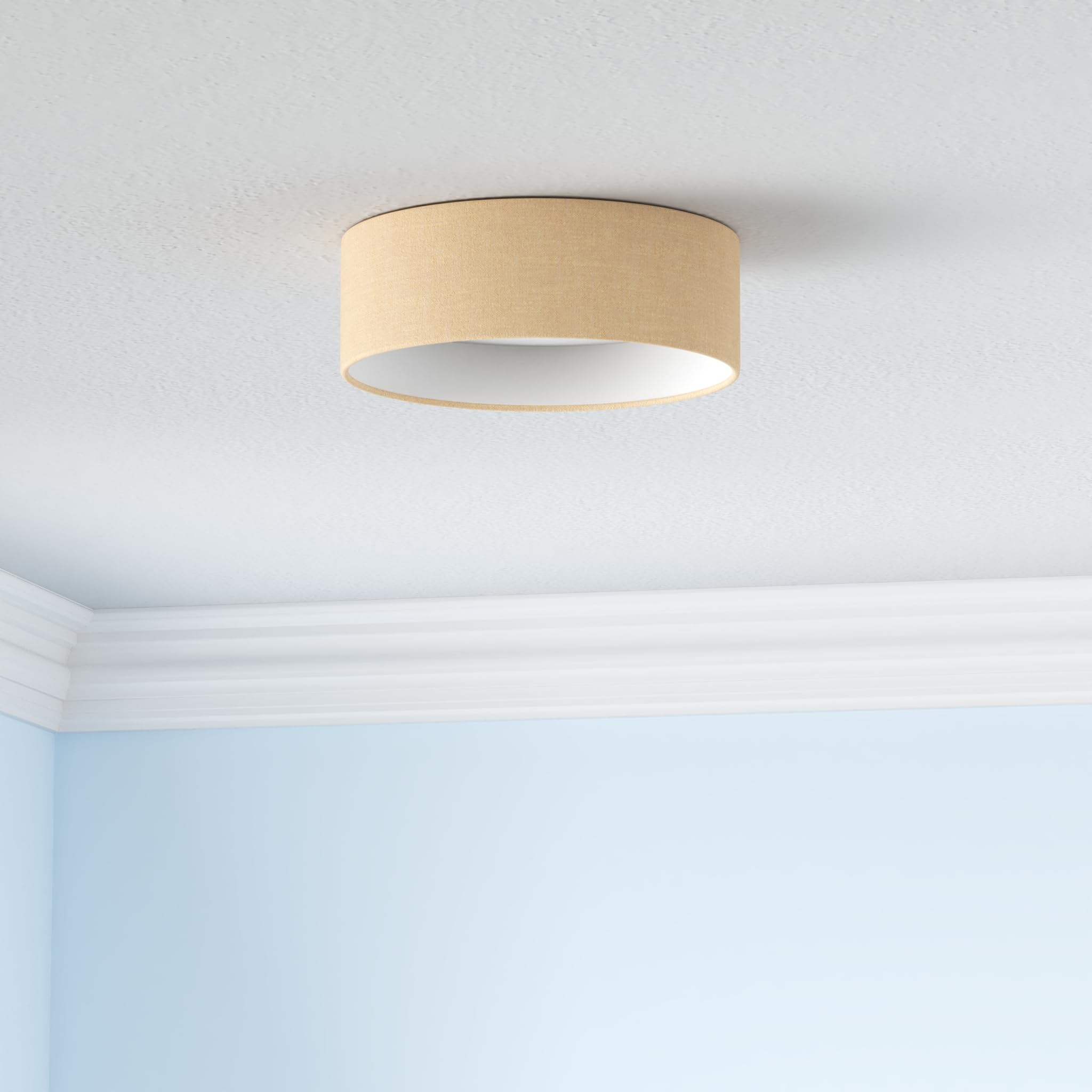 Hamilyeah 12&quot; Led Flush Mount Ceiling Light, Gold Fabric, 24W, Modern Fixture For Kitchen & Bath