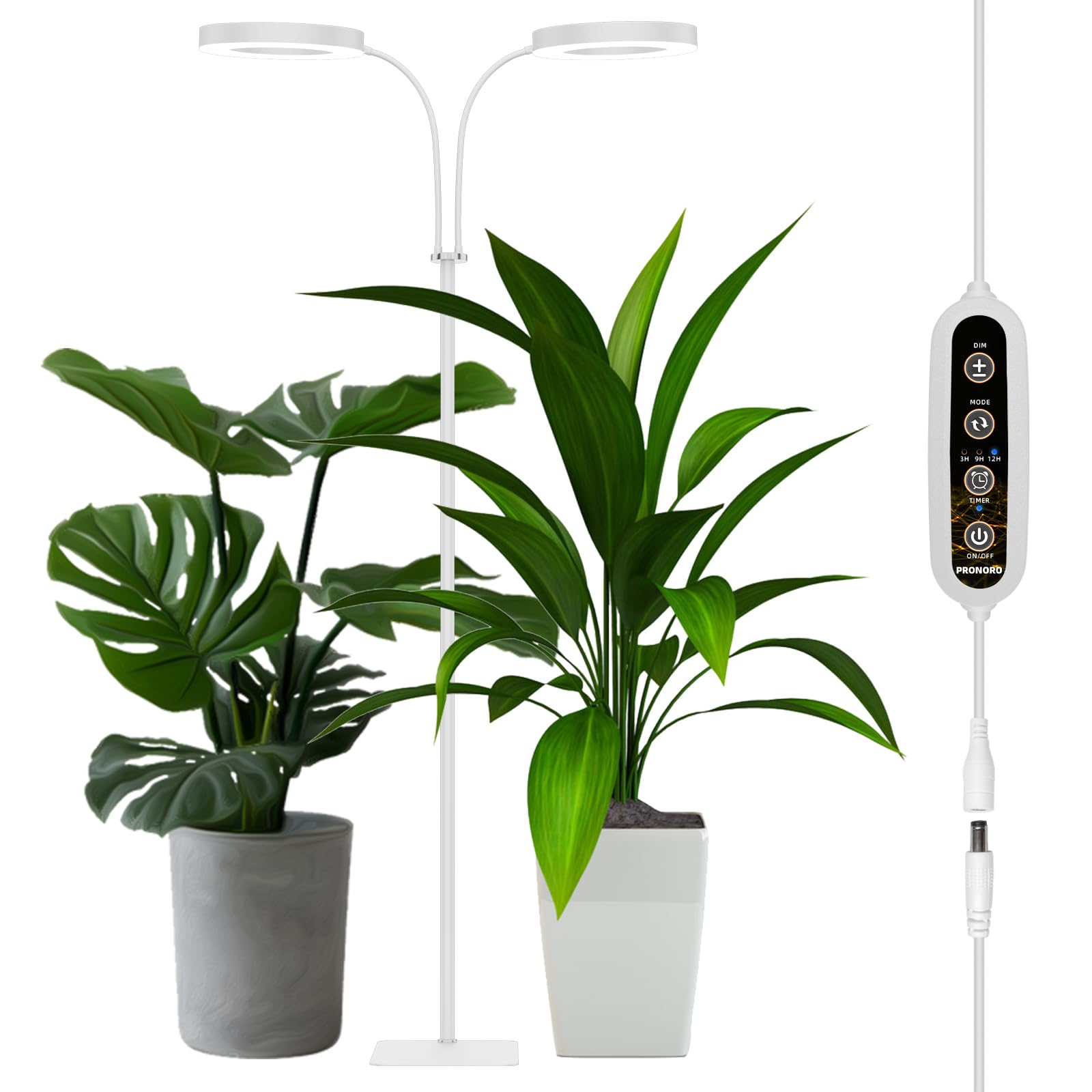 Pronoro 2-Head Led Grow Light, Full Spectrum, Adjustable Height, Timer & Dimming For Indoor Plants