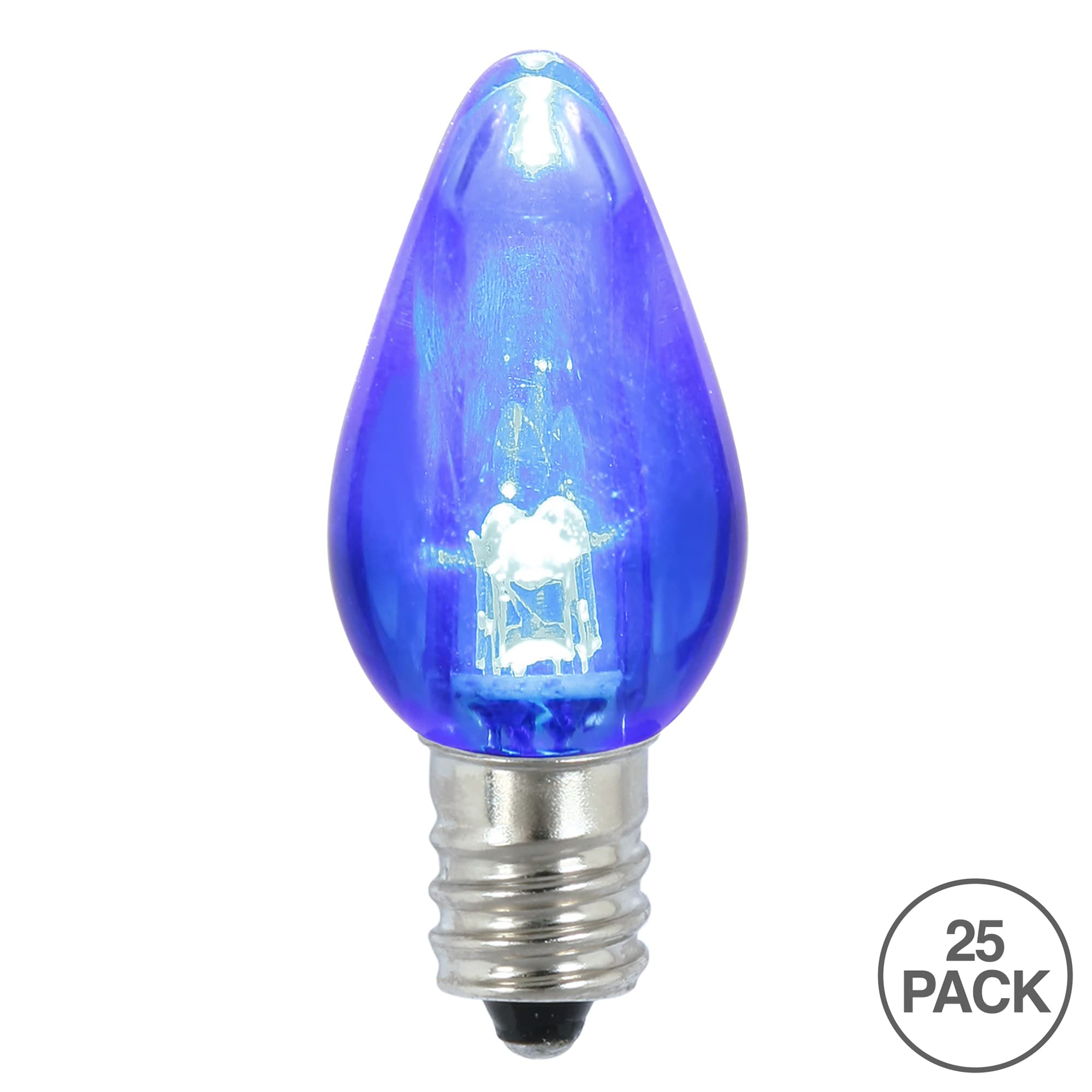 Vickerman C7 Transparent Plastic Led Blue Dimmable Bulb, E12 Nickel Base, 3 Diodes, .90Watts, 120Volts, 3 Lumens, 25 Per Case