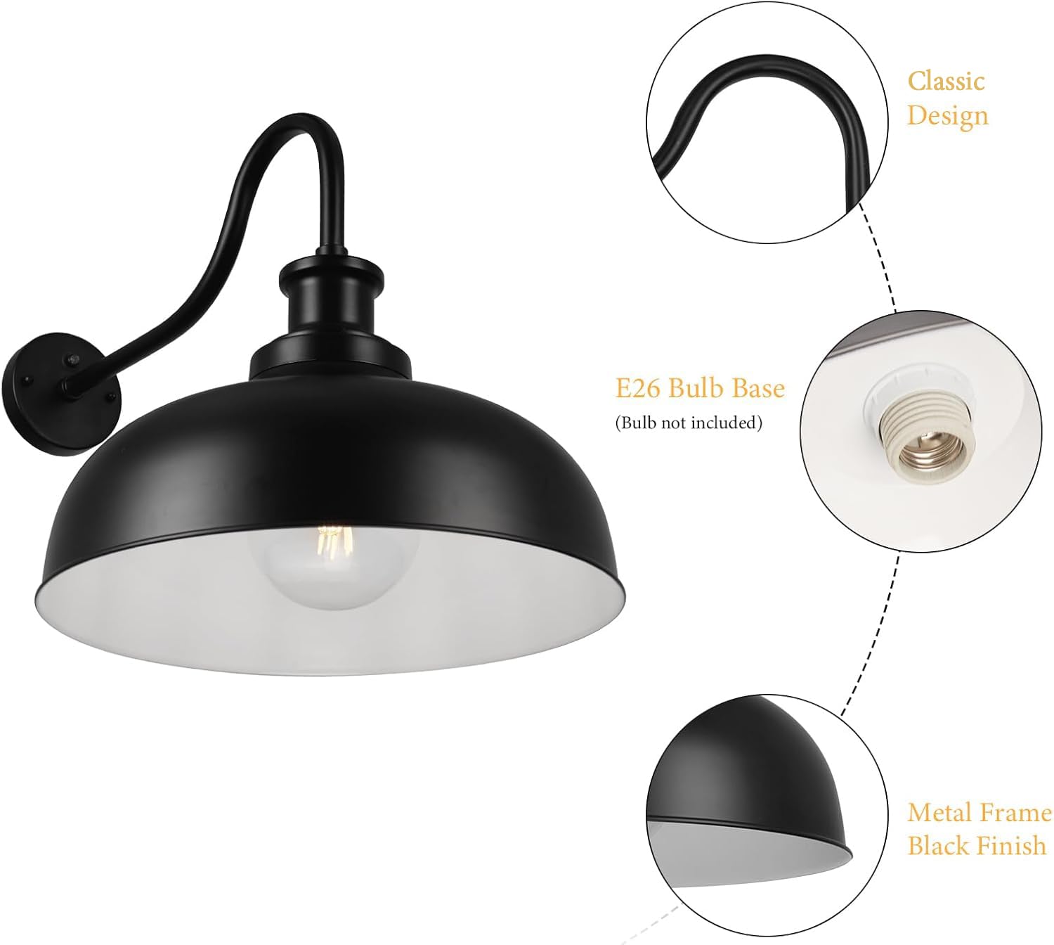 Diyel Dusk To Dawn Outdoor Barn Light 16 Inch Dome Outdoor Wall Sconce Farmhouse Exterior Wall Mount Light Vintage Wall Lighting Fixture Industrial Black Wall Lantern For Porch  2 Pack