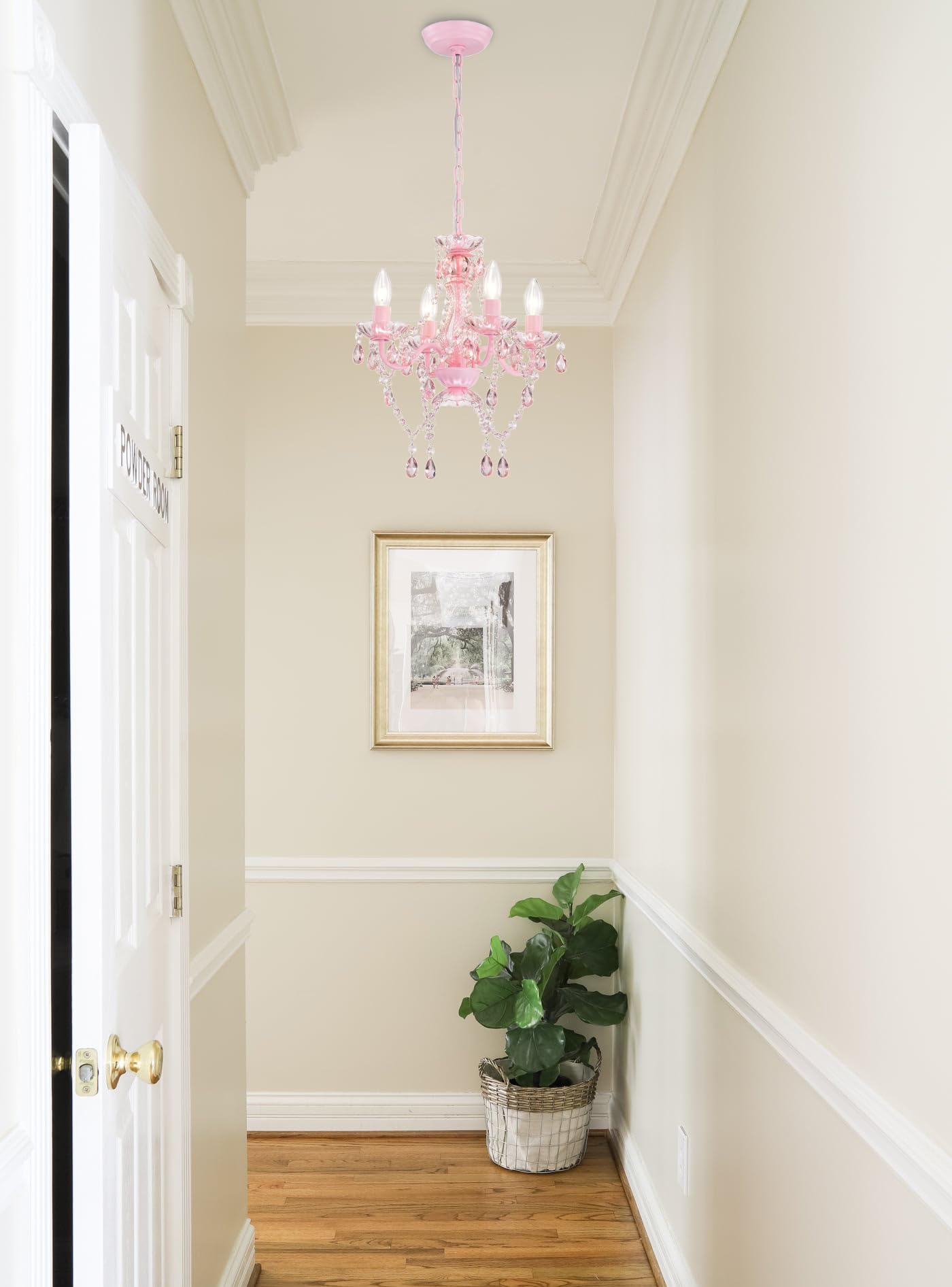 Lalula Mini Chandelier With Acrylic Crystals Pink Chandelier 4 Light Modern Chandelier For Bedroom