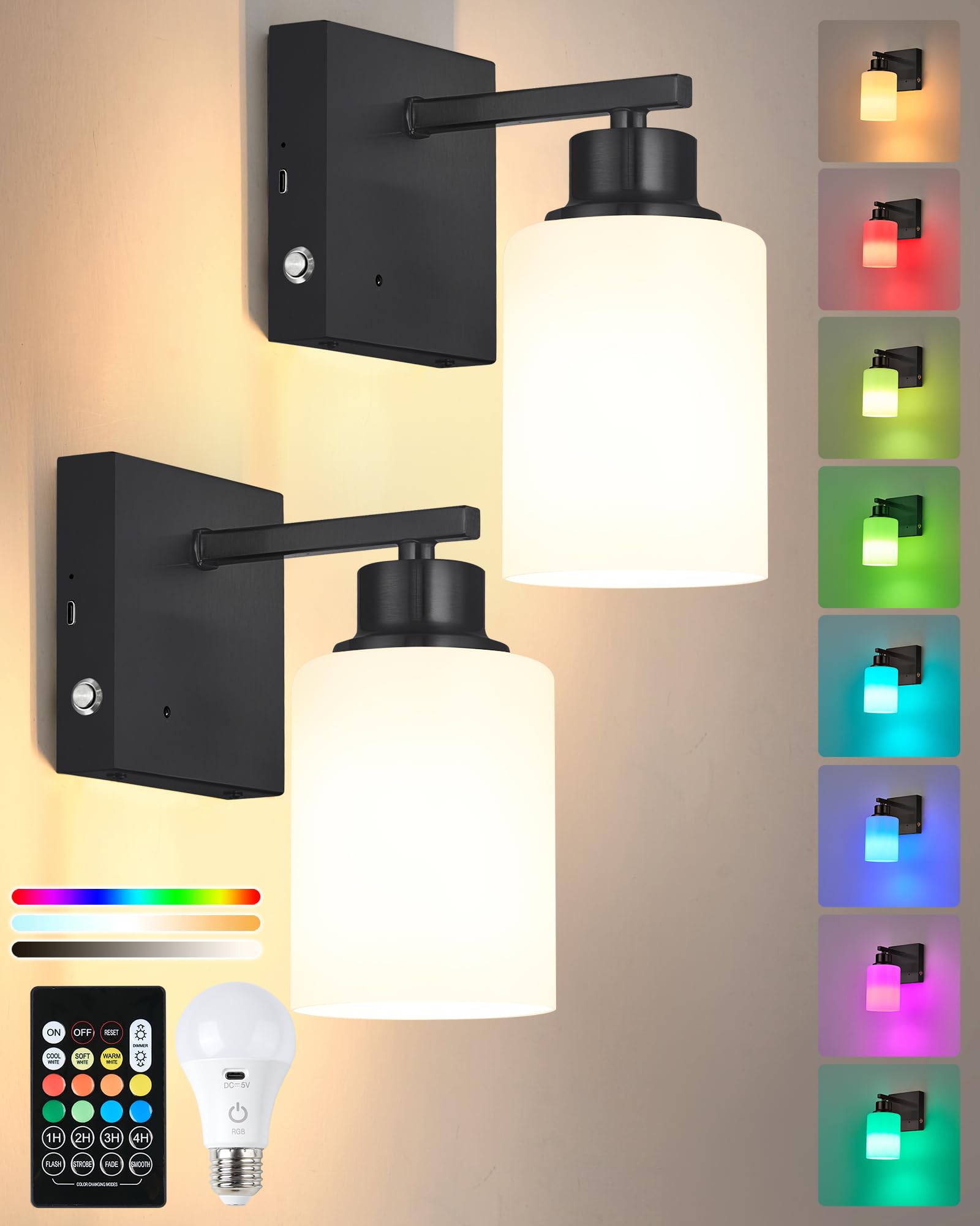 Battery Operated Wall Sconce Set Of 2, Dimmable Wireless Sconces With Remote And Touch Control, Rechargeable Wall Lights Modern