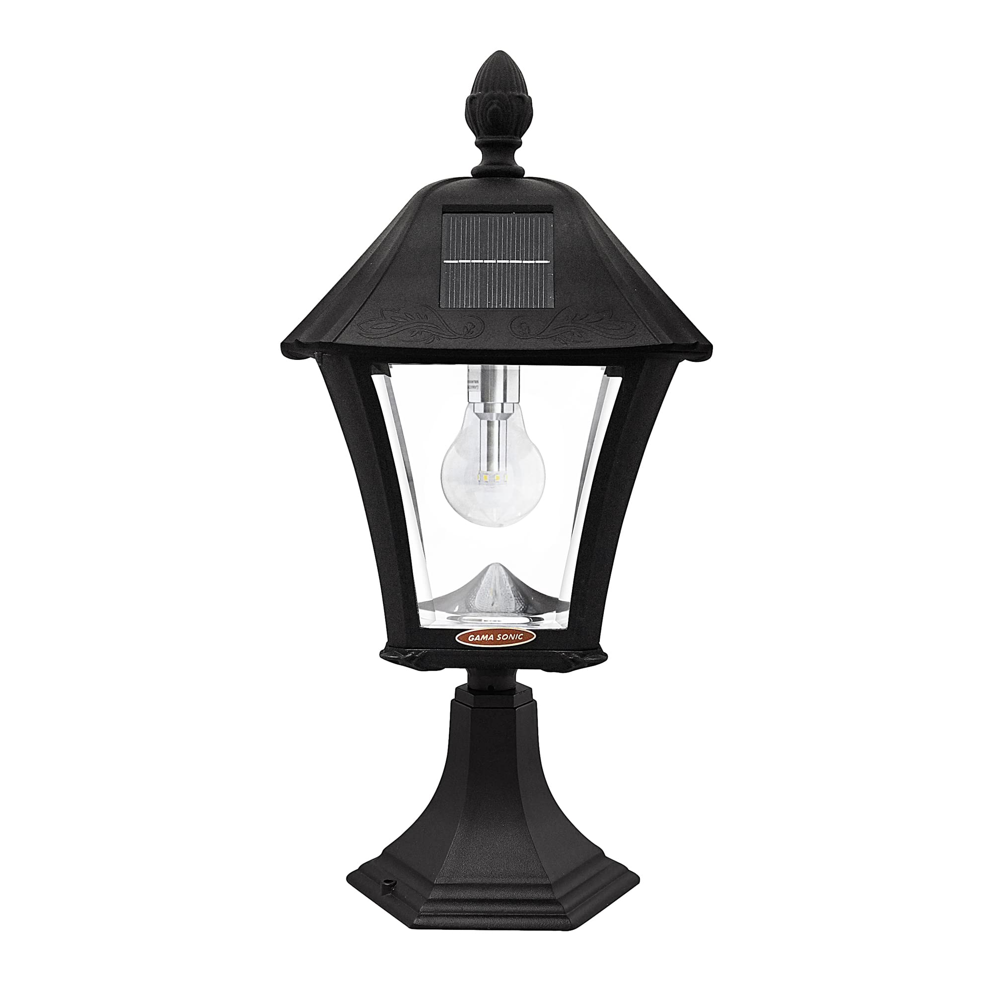 Gama Sonic Solar Wall Light, Black Aluminum Sconce, Clear Glass, Warm White LED, 21-Inch, Model GS-98B-W-BLK
