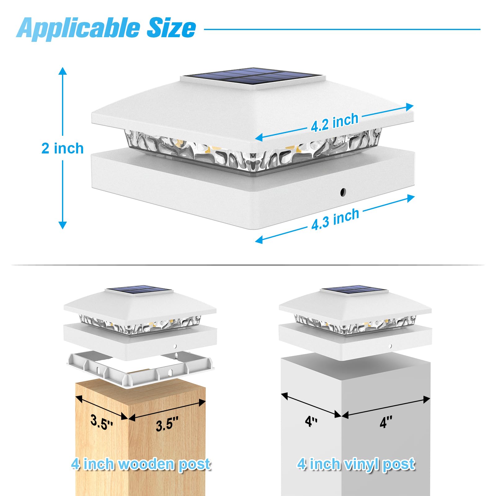Volisun 4X4 Solar Cap Lights 16-Pack, Outdoor Waterproof For Wooden/Vinyl Posts, White Deck Lights Solar Powered, Warm White For