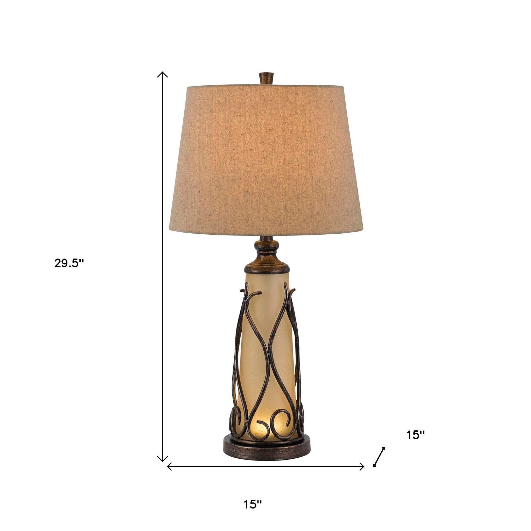 HomeRoots Two Light Table Lamp, Metal, Brown Empire Shade, 30 in., Model 524690