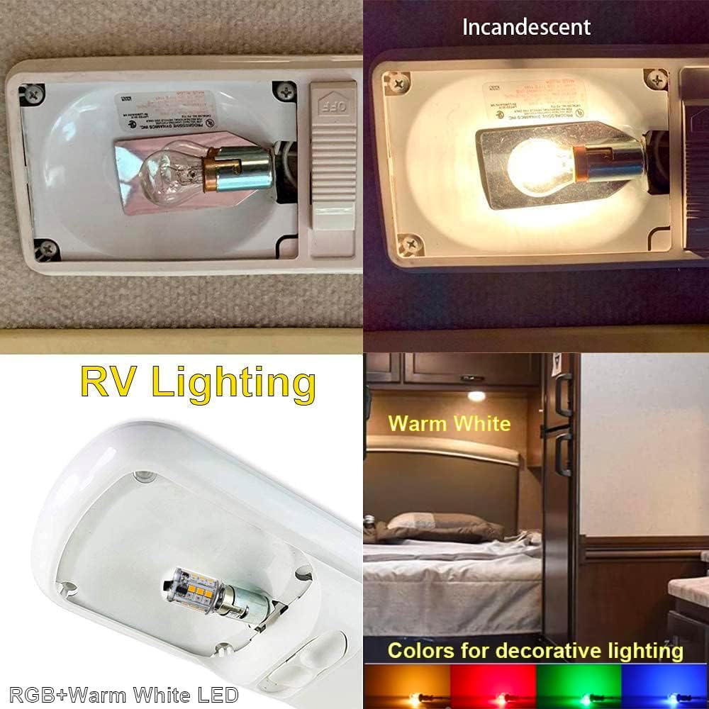 Makergroup 12V RGB BA15S LED Bulbs 6-Pack - Multi-Colored, Dimmable, Weatherproof, 1141/1156 Model for Outdoor/RV Lighting